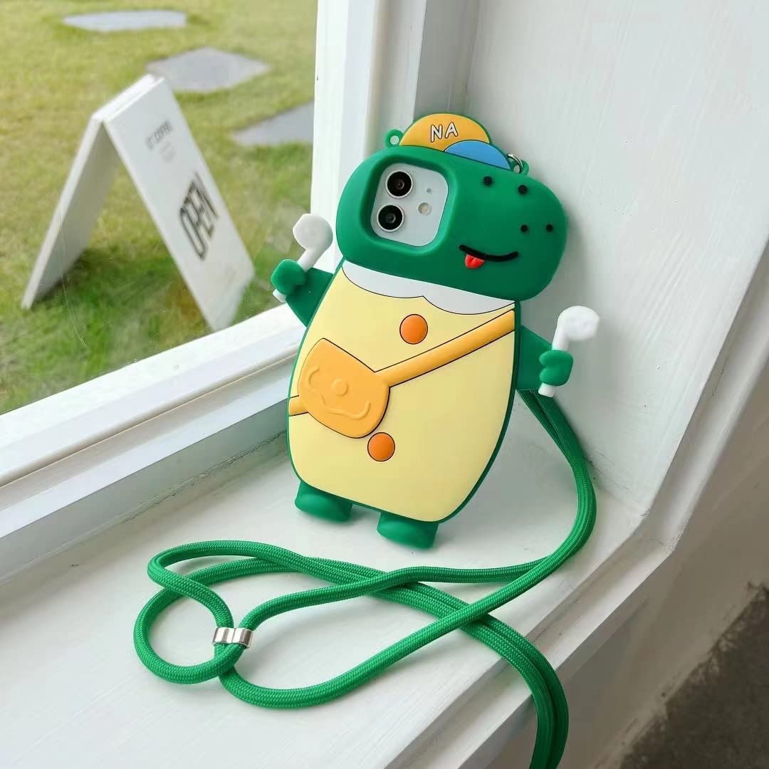 3D Cartoon Dinosaur Soft Silicone Case for iPhone 11 Pro Max - Cute Kawaii Shockproof Cover with Lanyard, Anti-Fall Protection | Perfect for Kids, Teens & Dinosaur Lovers - Fun Gift for Birthday & Christmas