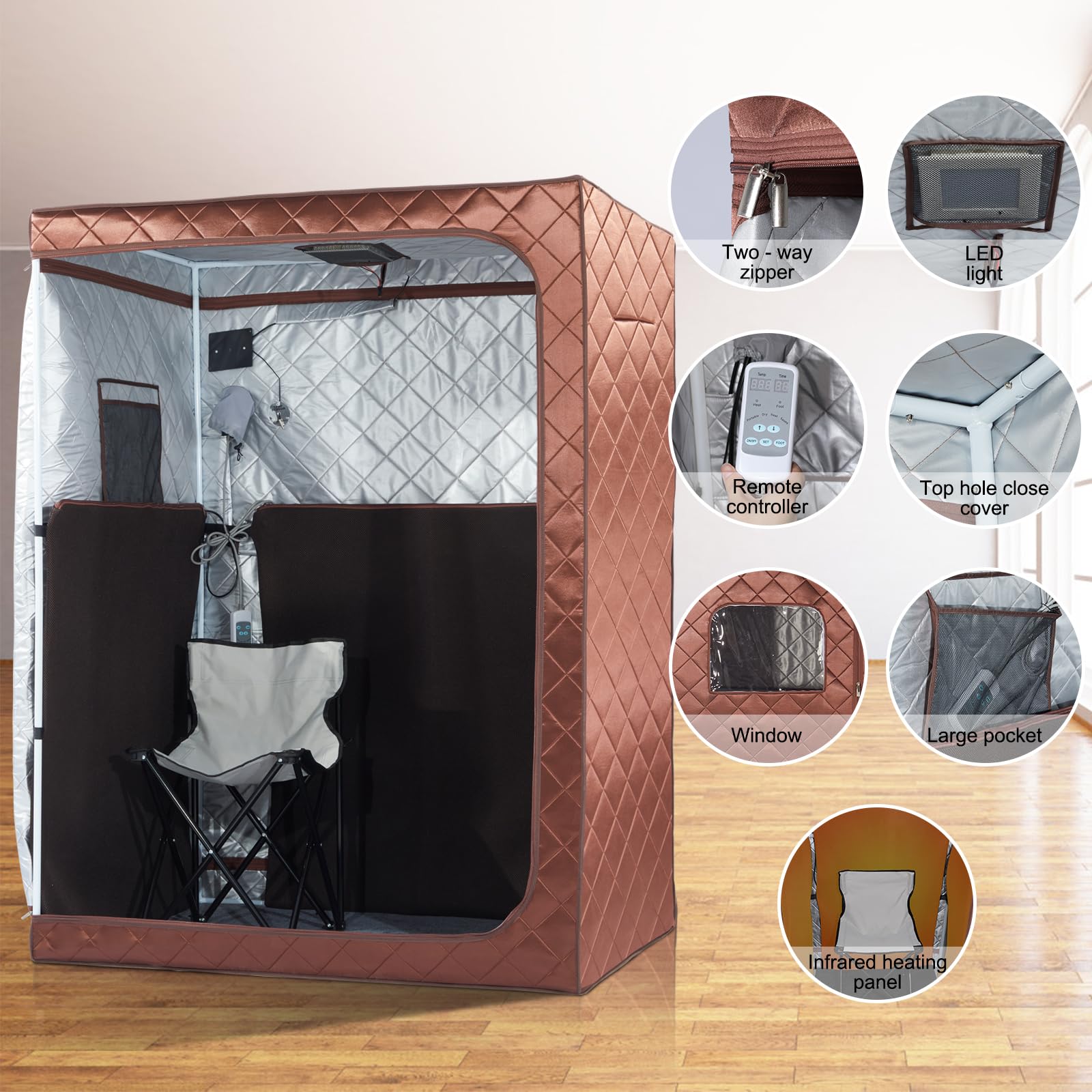 2 Person Portable Infrared Sauna Tent for Home Spa - Full Body Detox & Relaxation with Remote Control, Includes 2 Foldable Chairs (47.24
