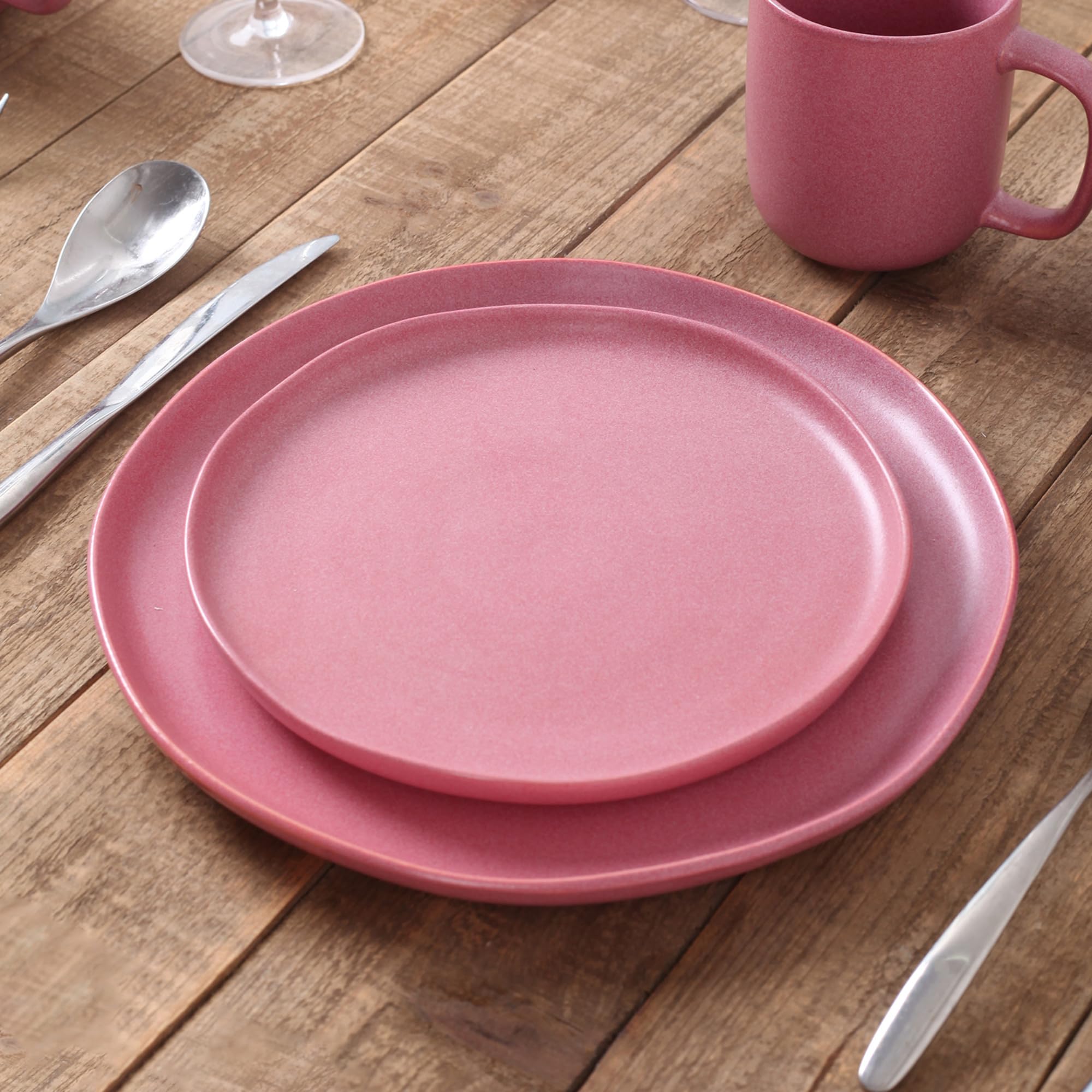 32-Piece Stoneware Dinnerware Set - Microwave & Dishwasher Safe Plates & Bowls for 8 - Reactive Glaze in Pink & White - Perfect for Family Dinners, Parties, and Everyday Use