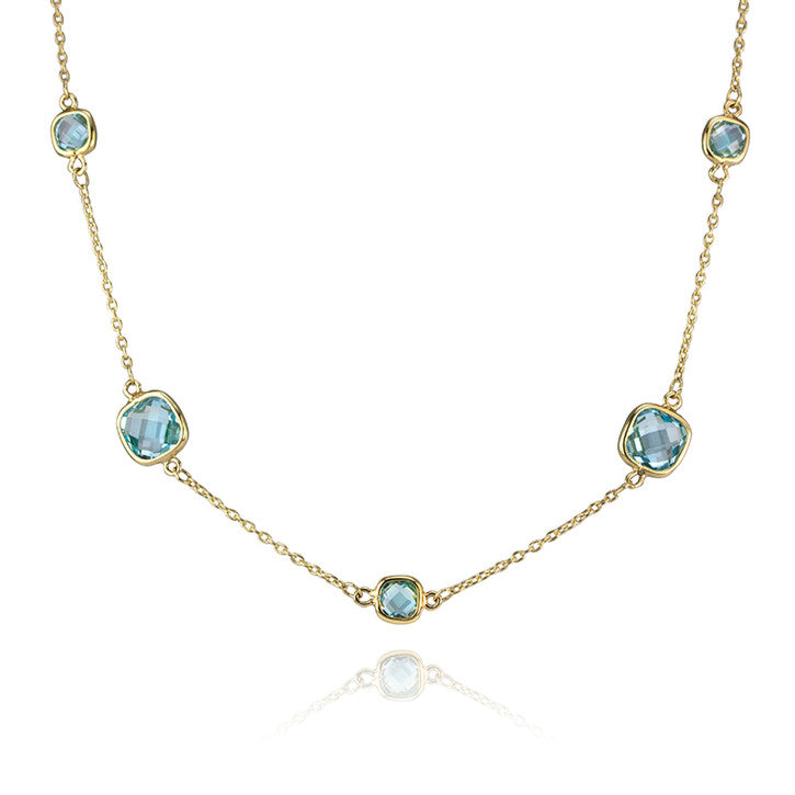 18K Yellow Gold Blue Topaz Pendant Necklace for Women - Elegant Birthstone Jewelry Gift for Birthday, Anniversary & Special Occasions