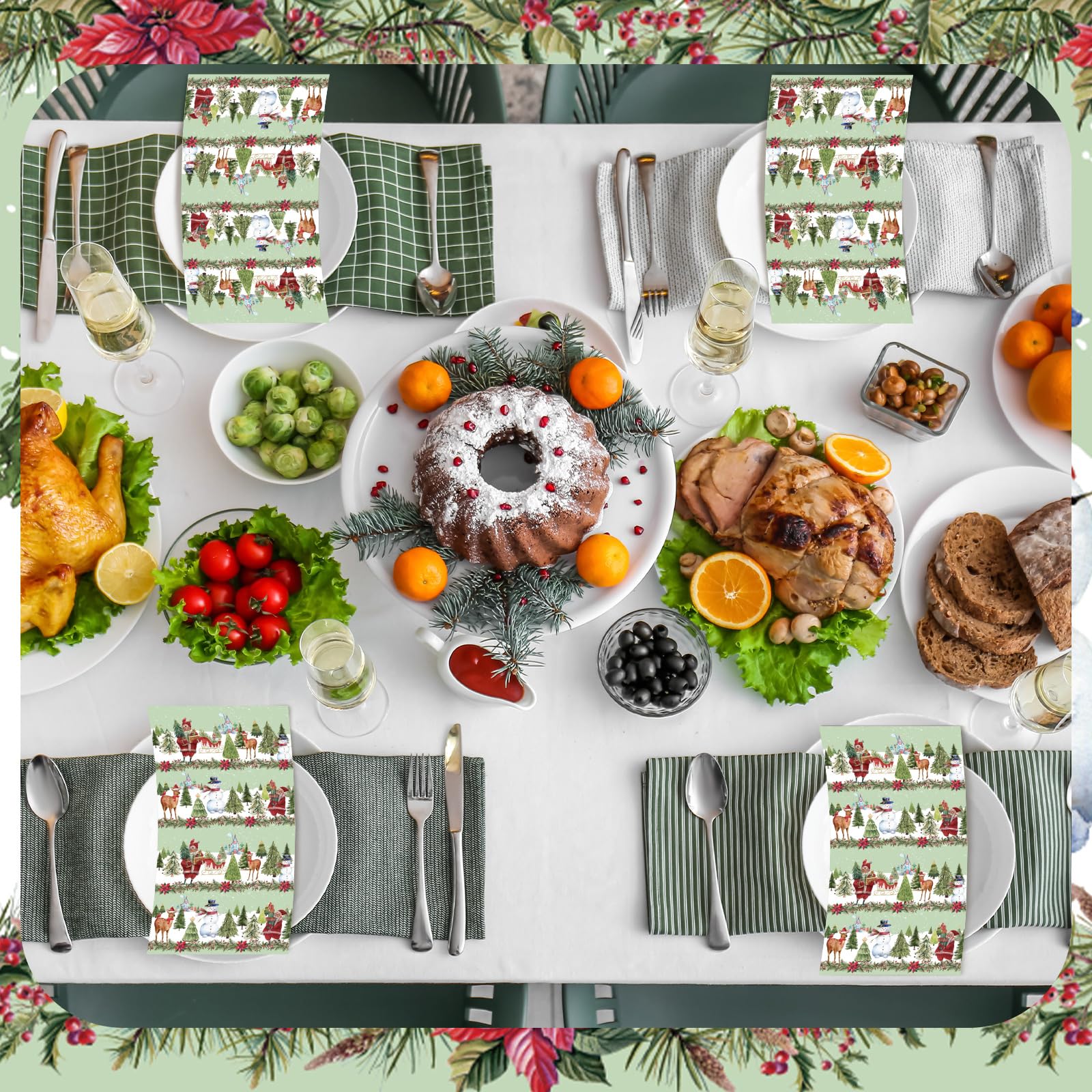 Seajan 200-Count Christmas Striped Paper Guest Napkins | Disposable Hand Towels for Bathroom, Kitchen & Parties | Perfect for Weddings, Birthdays, Holiday Dinners & Home Decor