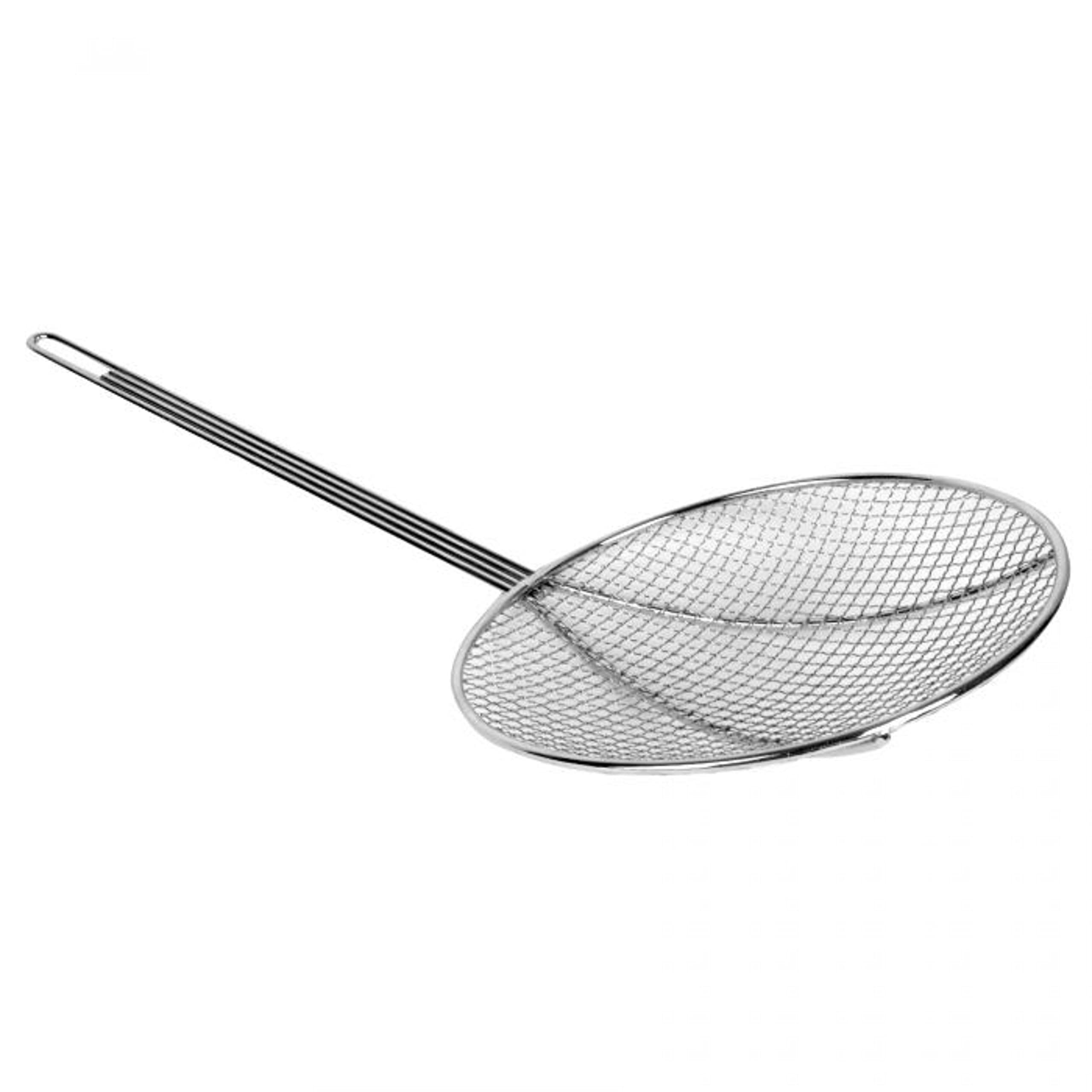 TrueCraftware 12-Inch Round Nickel Plated Wire Skimmer - Fine Mesh Strainer Spoon for Cooking, Sifting Rice, Quinoa, Pasta, Fruits & Vegetables - Perfect for Kitchen, Frying, Baking & Canning