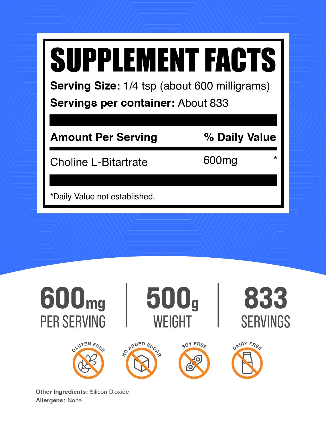 Pure Choline L-Bitartrate Powder Supplement - Supports Brain Health, Liver Function & Metabolism - for Nootropic Stacks, Cognitive Enhancement & Athletic Performance