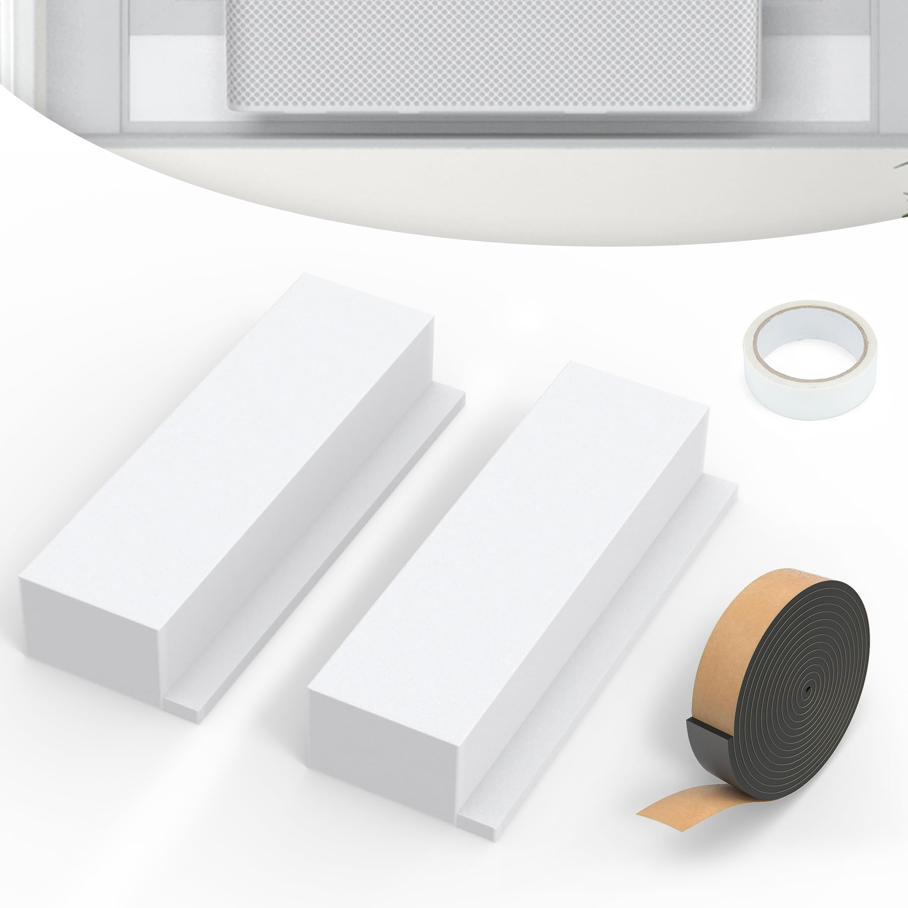 U-Shaped Window AC Foam Insulation Blocks - 2 Pack for Air Leakage Prevention with Seal Strip | Perfect for Home, Office & Apartment Cooling Efficiency