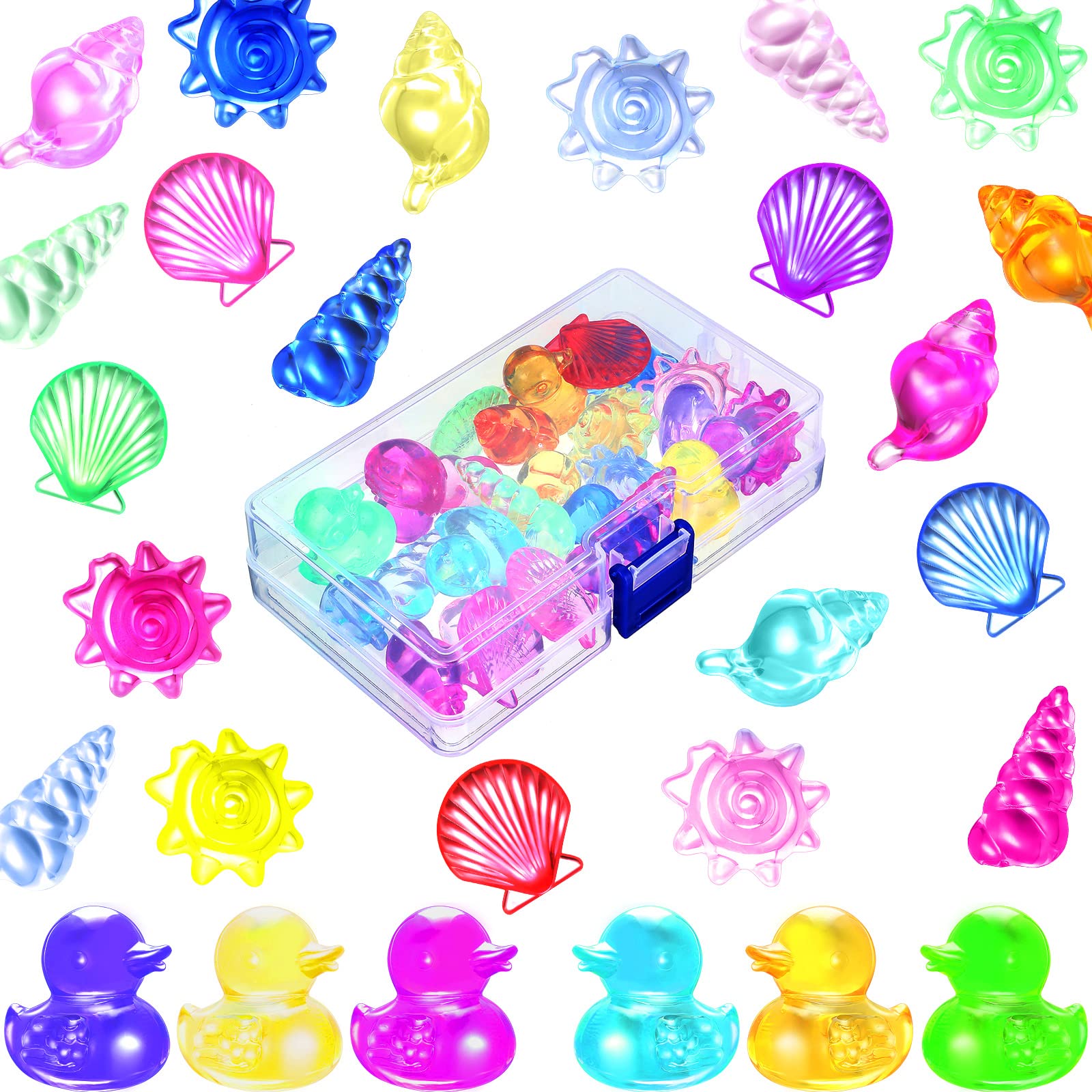 **24-Piece Colorful Diving Gem Pool Toy Set - Ocean Theme Acrylic Gemstones with Marine Animals for Summer Swimming & Dive Games - Perfect for Pool Parties, Kids' Favors & Underwater Fun (Cute Style, Packed in Clear Box)**