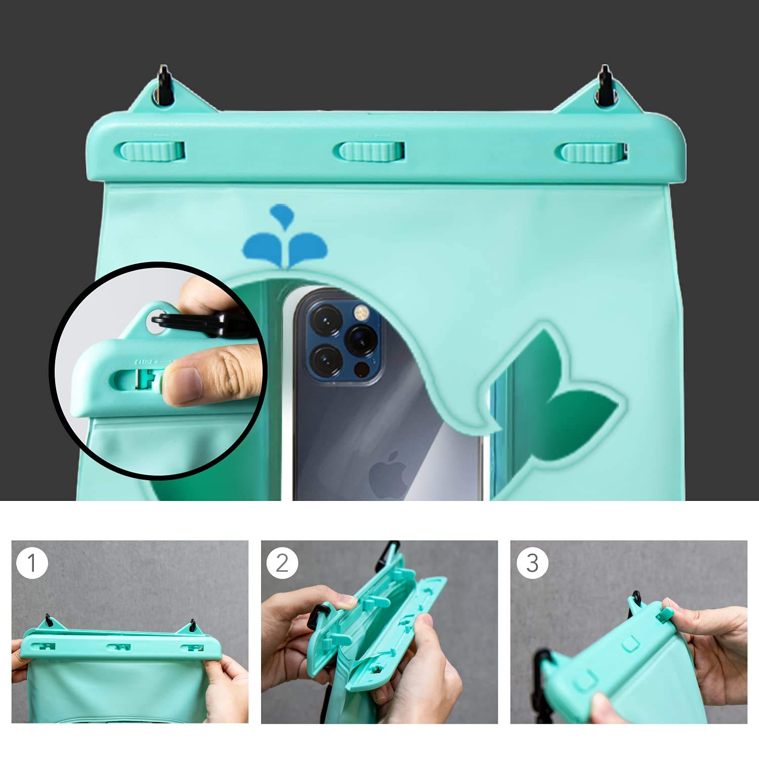 LAQ DESiGN STAYDRY Waterproof Dry Bag - Double Sided Perspective with Adjustable Strap & Touchscreen Compatible Pocket - Perfect for Beach, Kayaking, Hiking and Water Sports (Whale Design)