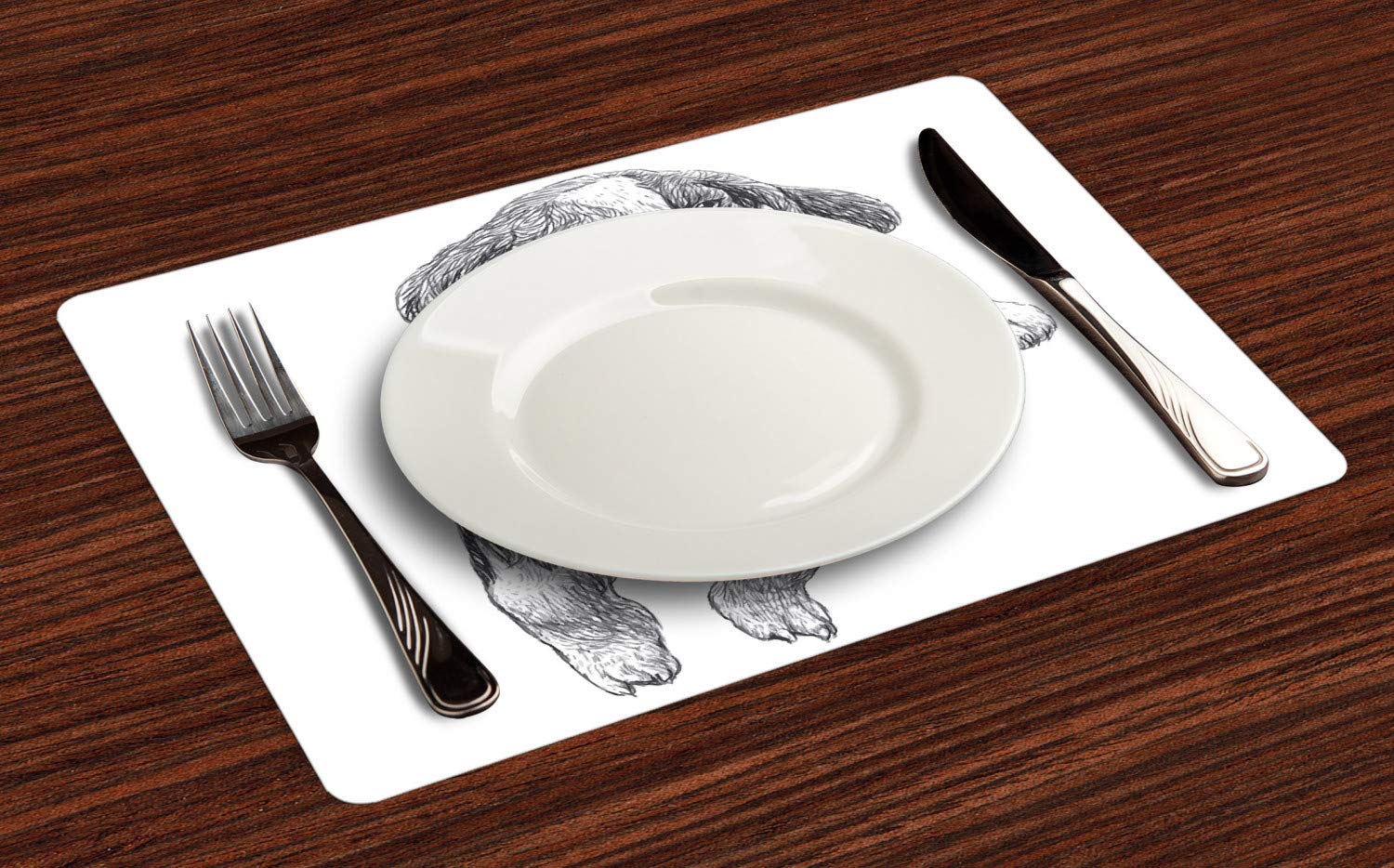 Ambesonne Beagle Place Mats Set of 4 - Grey and White Washable Fabric Dining Table Mats with Cute Dog Design | Perfect for Home Decor, Dinner Parties & Pet Lovers