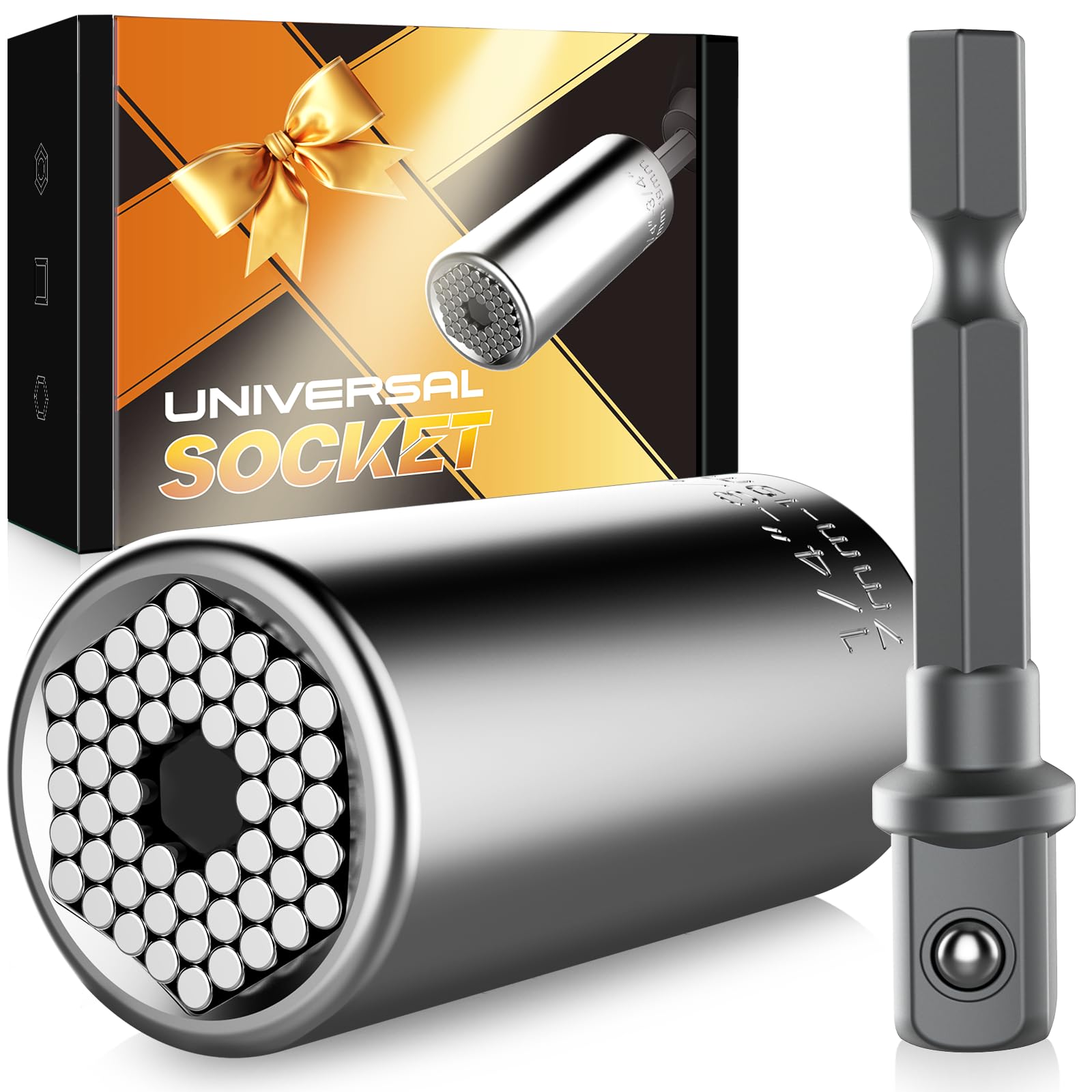 Universal Socket Set with Power Drill Adapter - Best Father's Day Gift for Dad, Husband, Grandpa & Boyfriend | Cool Gadgets & Stocking Stuffers for Men | DIY Home Repair & Automotive Tool Kit