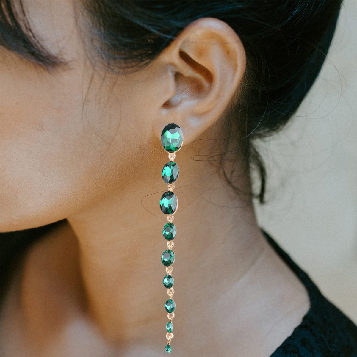 Boho Long Crystal Beaded Earrings for Women - Sparkly Rhinestone Tassel Teardrop Dangle Chain Earrings | Prom, Birthday, Wedding Jewelry Gifts | Perfect for Evening Parties, Date Nights & Special Occasions