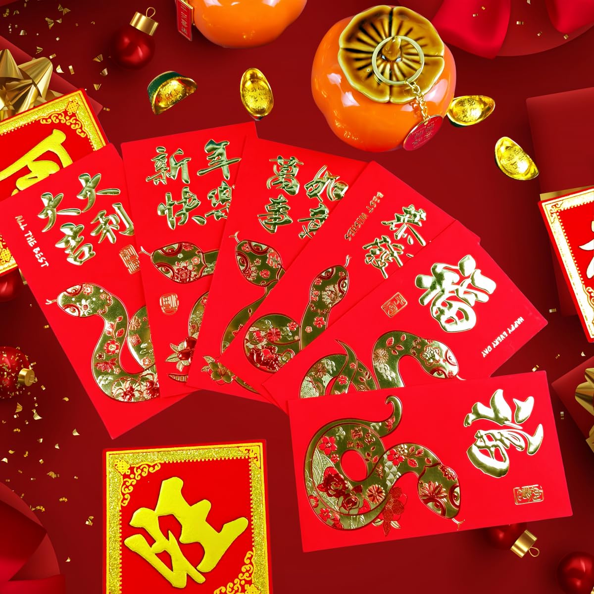 2025 Chinese New Year Red Envelopes - 24pcs Snake Year Lucky Money Packets with Foil Embossing | Traditional Hong Bao for Lunar New Year Gifts, Wedding Celebrations & Spring Festival Decorations | Perfect for Family Reunions, Birthday Wishes and Fortune Giving