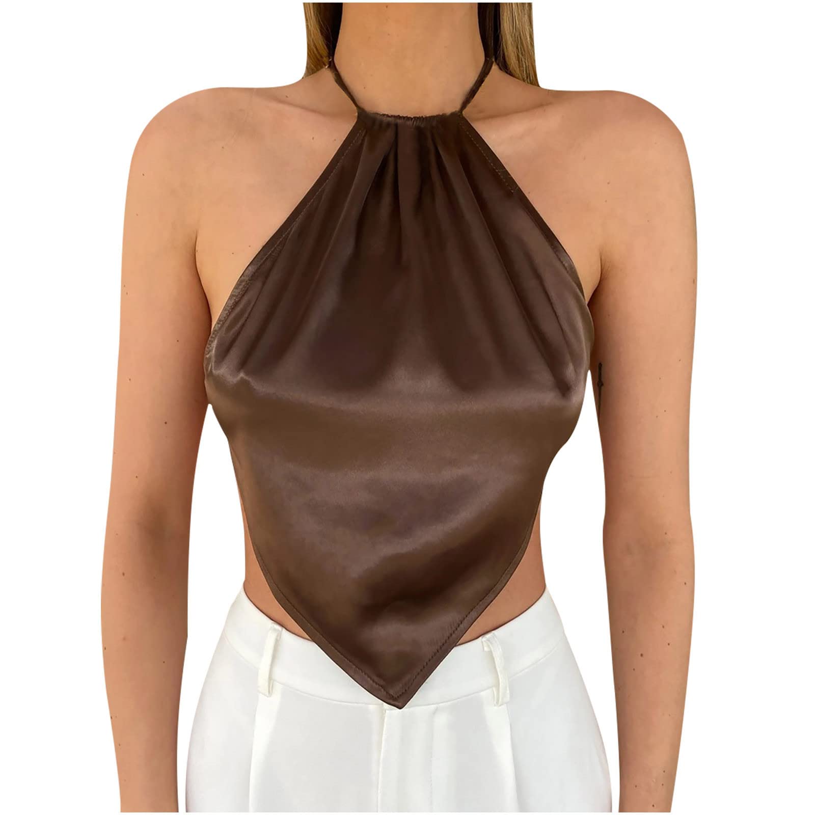 Sexy Women's Crop Top - Sleeveless Halter Neck Cami Shirt, Casual Solid Camisole Blouse for Summer Outfits, Beachwear & Party Clothes | Perfect for Music Festivals, Vacations and Night Out