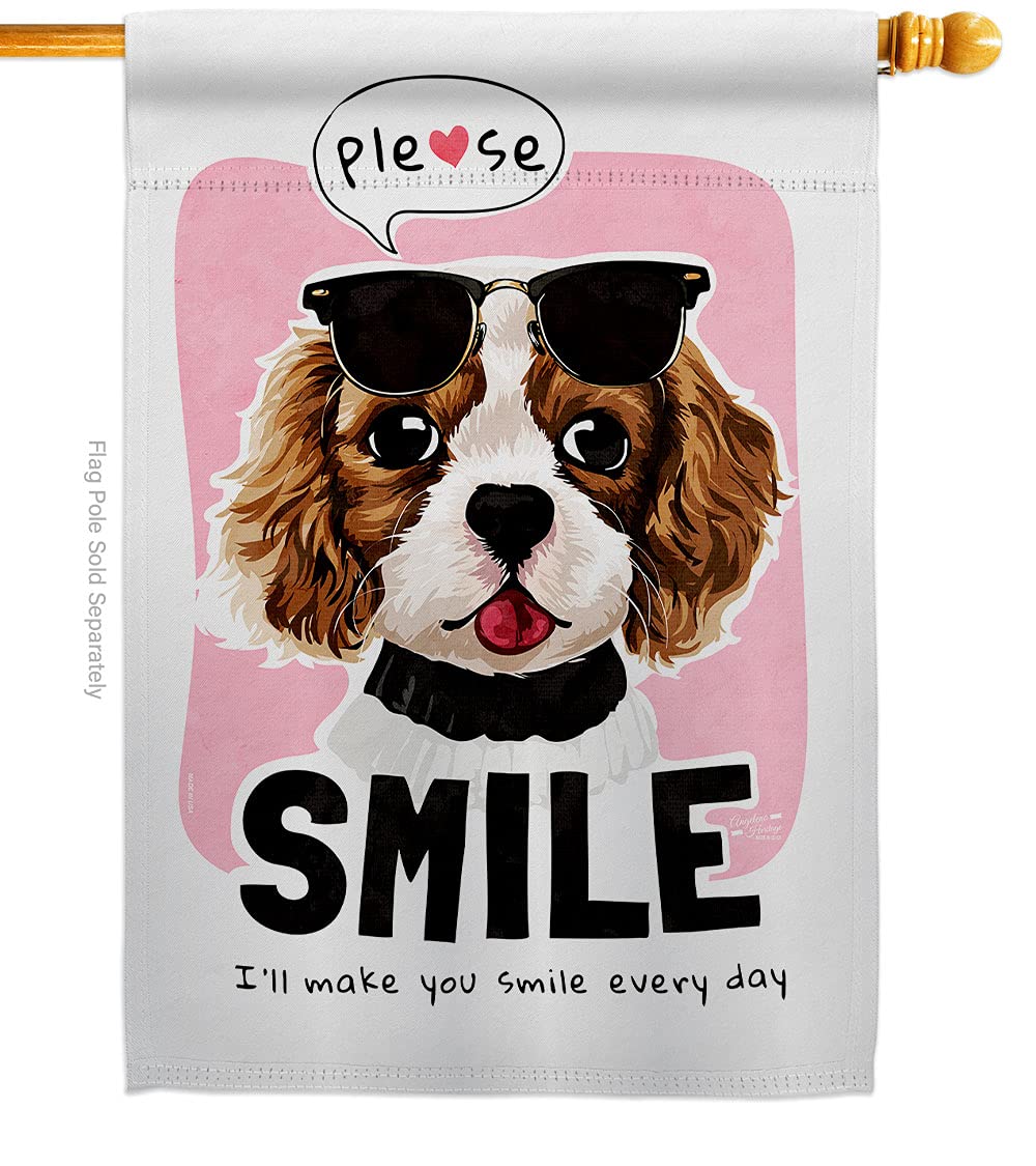 Double-Sided Please Smile Animals Dog Decorative Vertical House Flag 28x40 Inch - Outdoor Garden Yard Banner for Home Decor, Seasonal Display & Pet Lover Gift