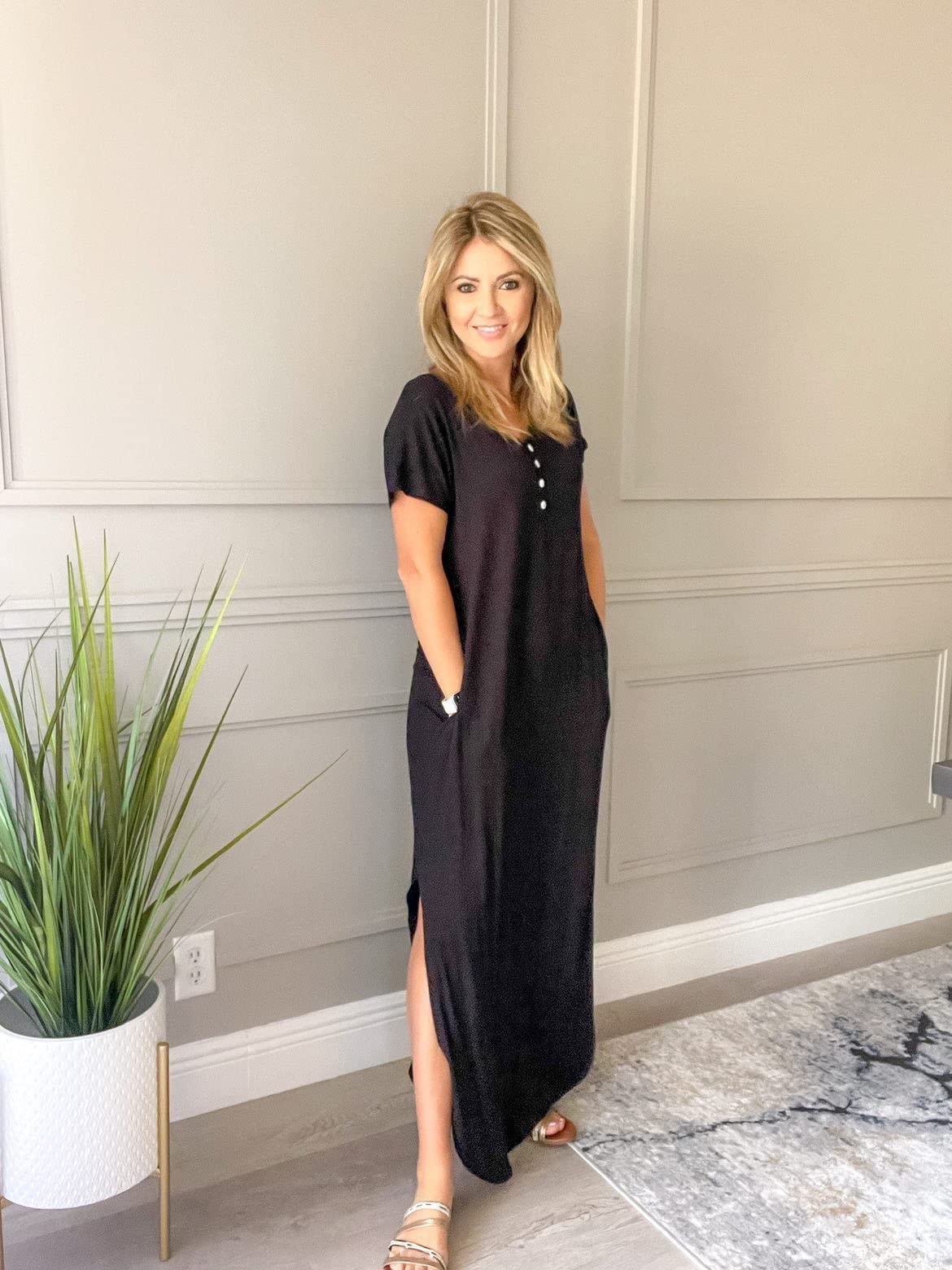 GRECERELLE Women's Summer Casual Long Sleeveless Maxi Dress with Double Slit - Perfect for Beach Vacation, Party & Date Night Outfits