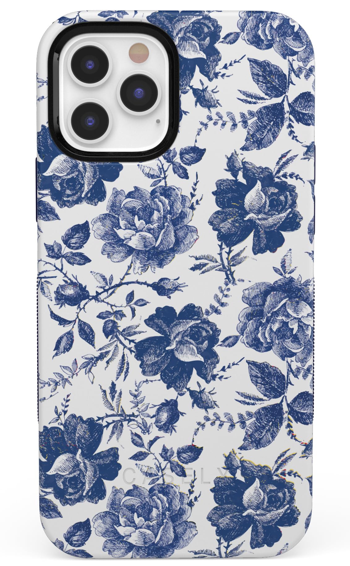 Casely iPhone 12/12 Pro Floral Phone Case - Rose to Fame Coquette Design | Blue & White Rose Pattern | Slim Protective Cover for Women | Perfect for Everyday Use & Gift Giving