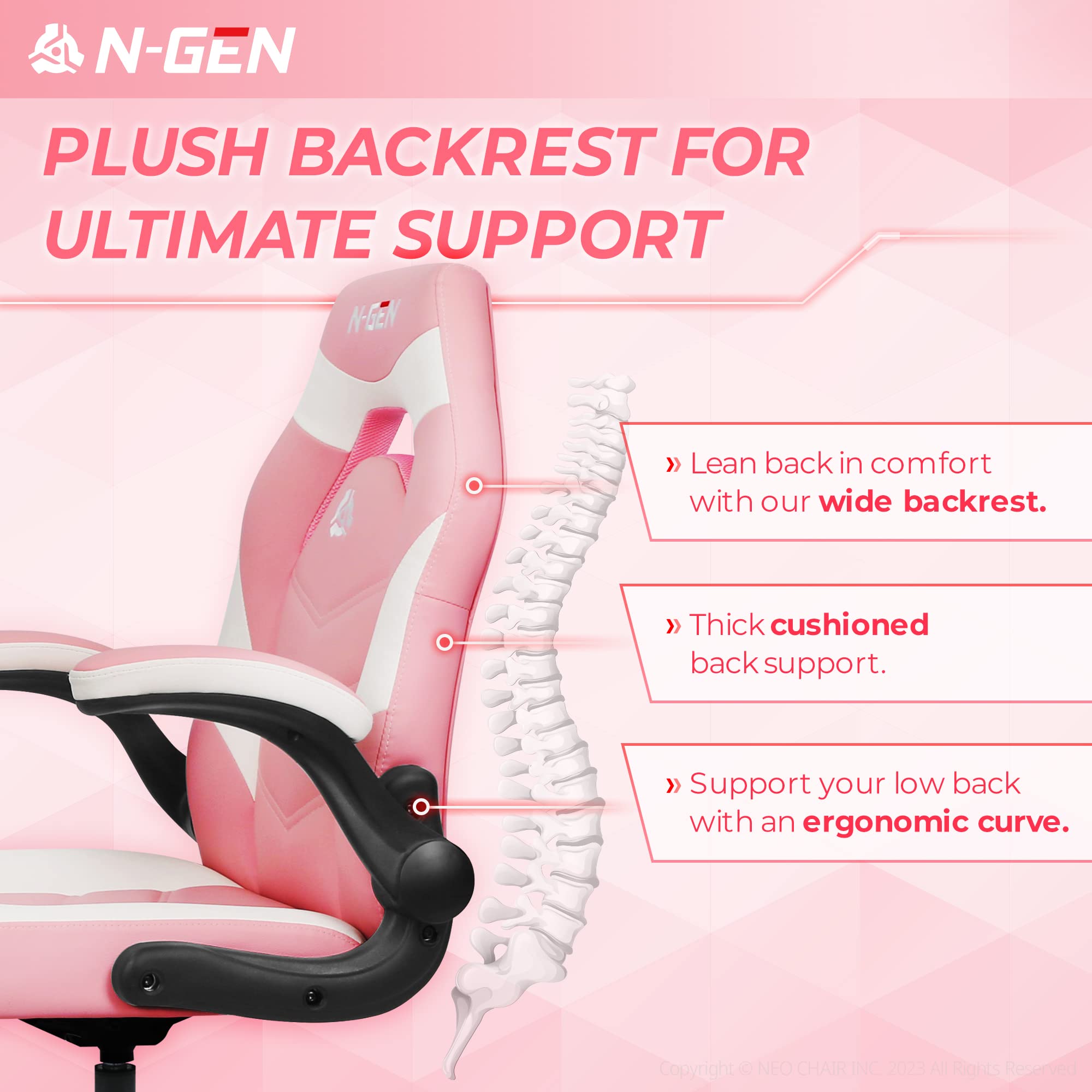 Ergonomic Gaming Chair with Lumbar Support - Adjustable Height & Flip-Up Arms - PU Leather Office Chair for Adults - Home & Workspace Comfort - Pink Executive Design for PC Gamers & Remote Workers