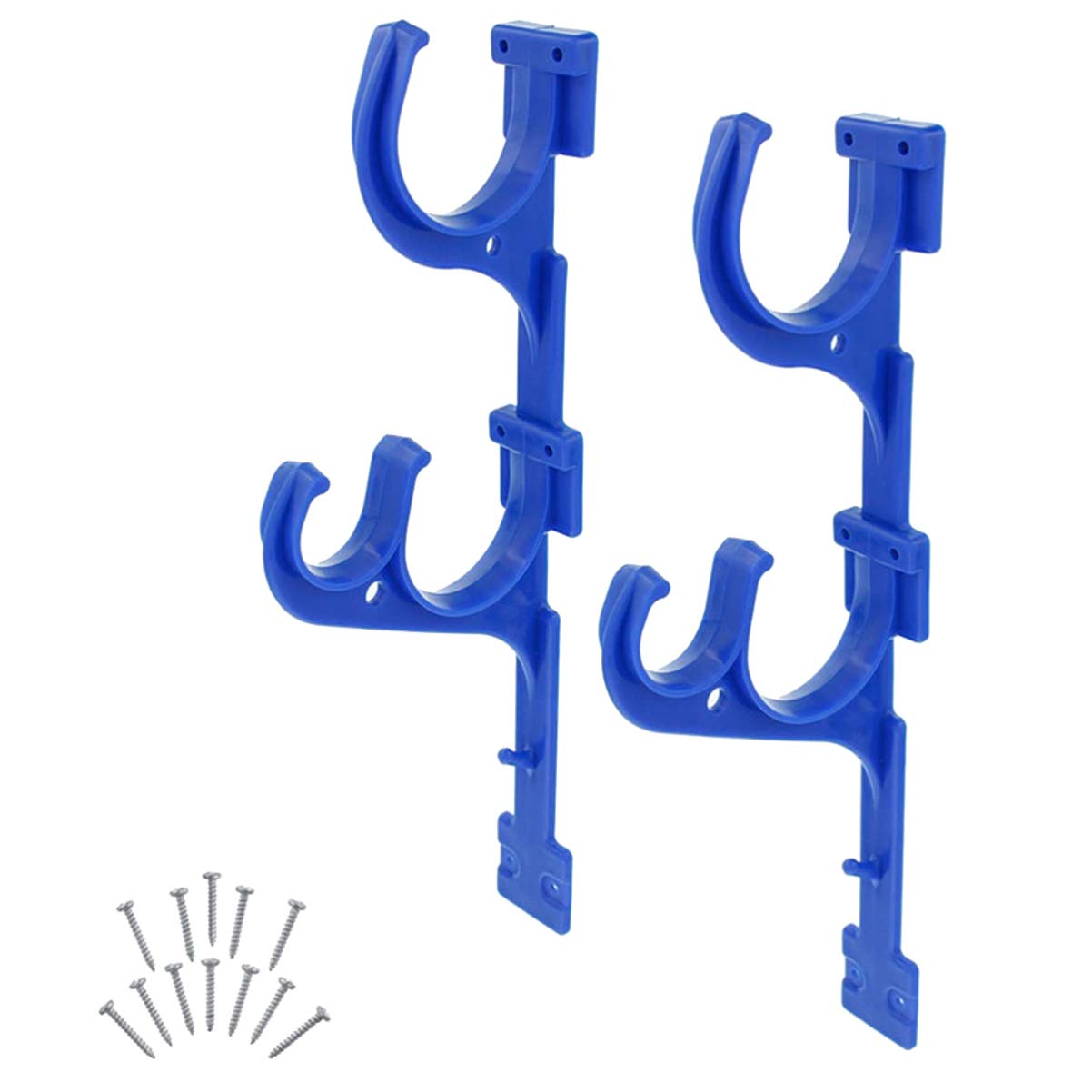 Heavy Duty Pool Vacuum Stand with Hooks - 1 Set Wall Mount Organizer for Skimmers, Leaf Rakes, Nets & Brushes - Includes Screws for Secure Installation - Perfect for Home Pool & Garden Maintenance (Blue) - Ideal for Keeping Pool Tools Organized & Easily Accessible