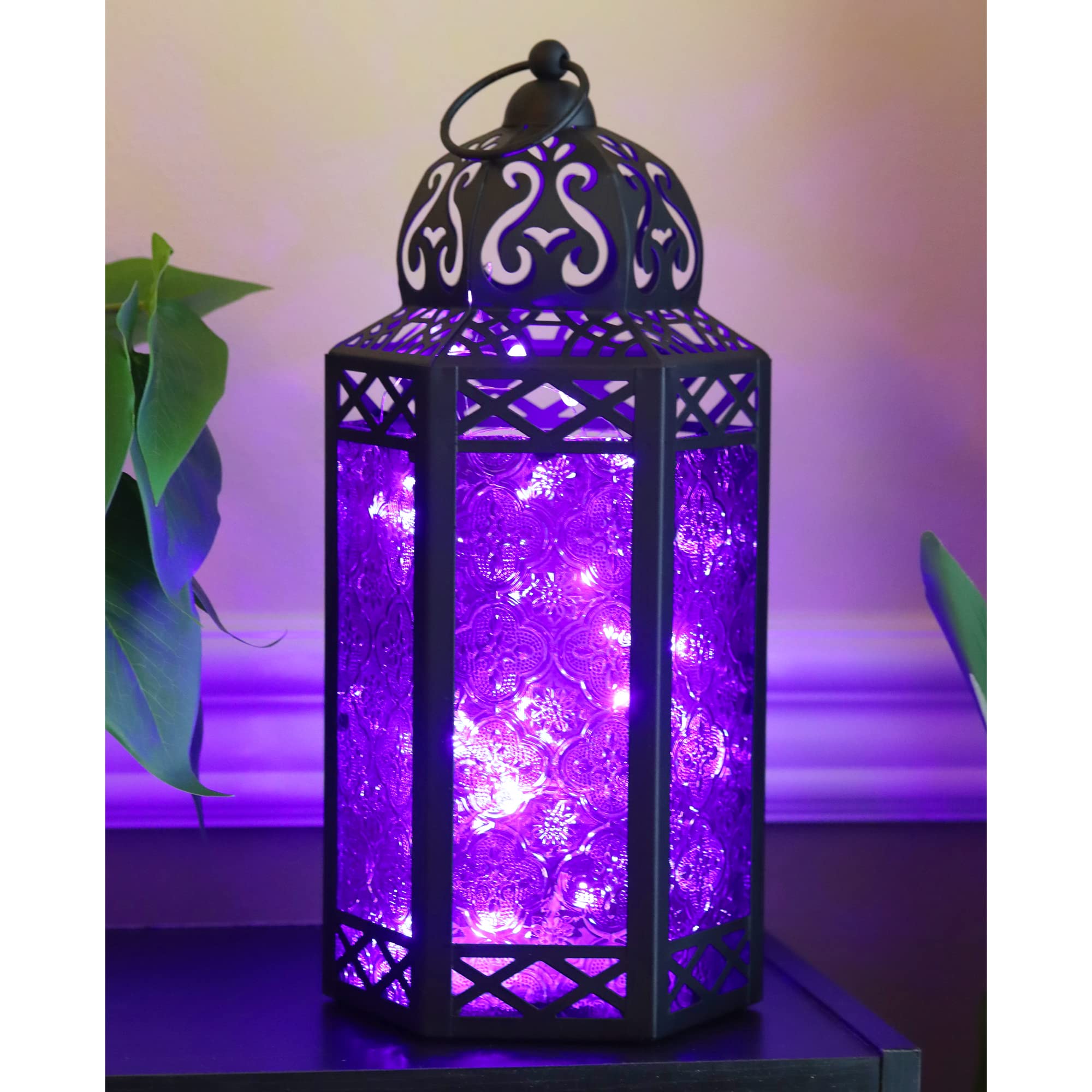 12-Pack Purple Glass Moroccan LED Fairy String Lights & Candle Holders - Decorative Vela Lanterns for Wedding, Party, Garden, and Home Decor