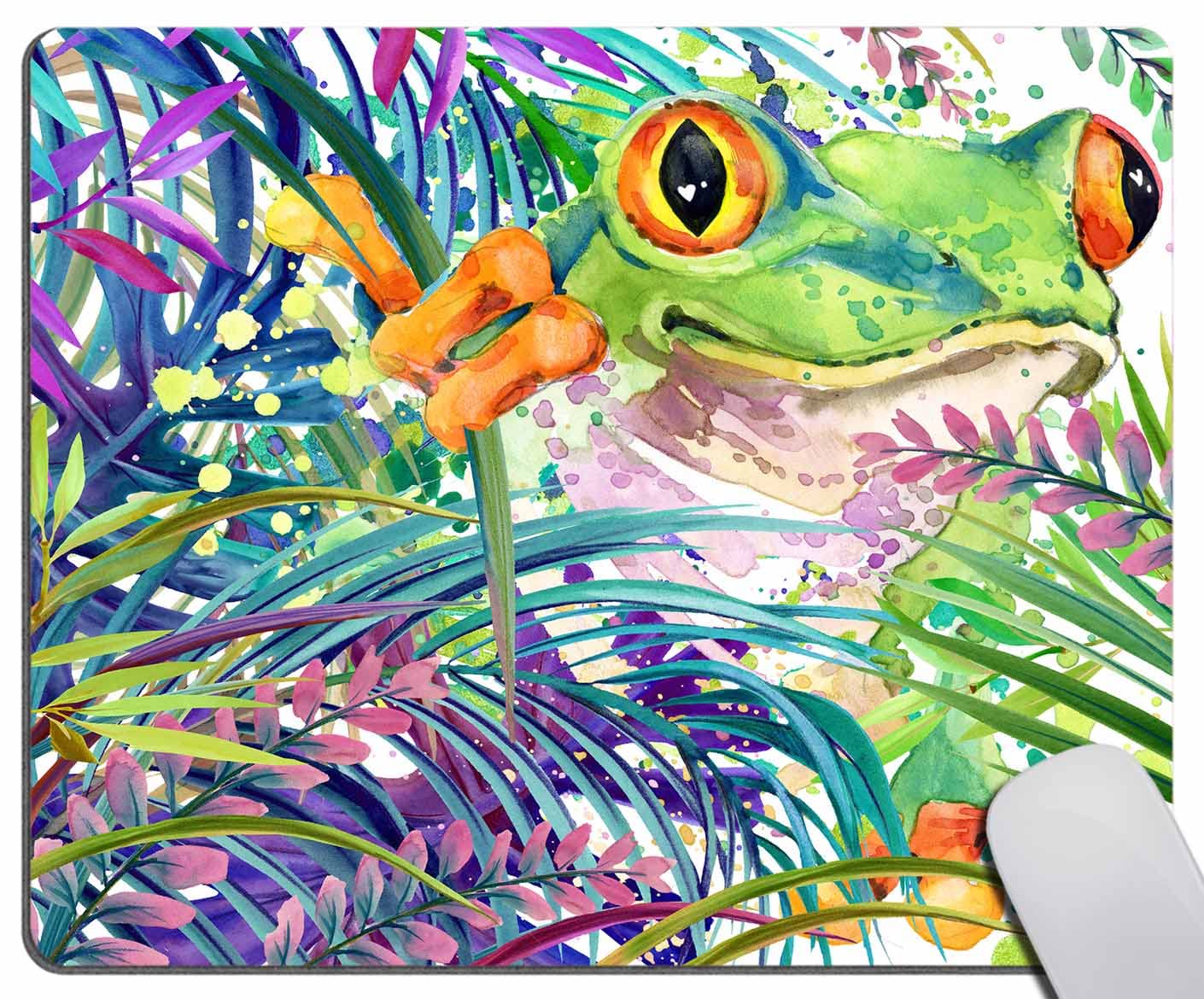 Funny Frog Watercolor Mouse Pad - Non-Slip Rubber Base Office Desk Mat for Laptop & Computer (9.5