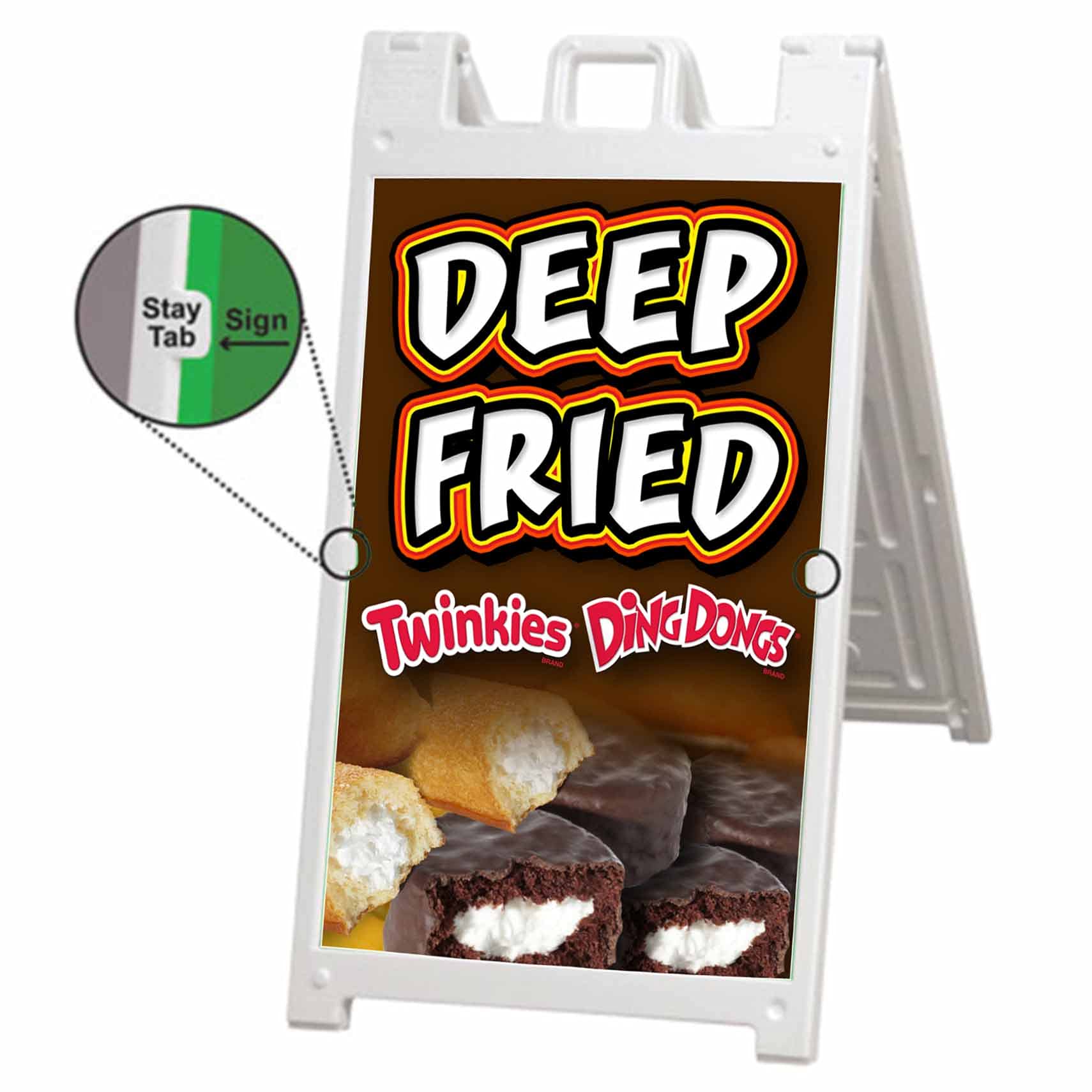 Deluxe 24x36 Inch Deep Fried Snack Cake A-Frame Sidewalk Sign with 2 Removable Panels & Stand - Perfect for Bakery, Cafe, and Restaurant Advertising