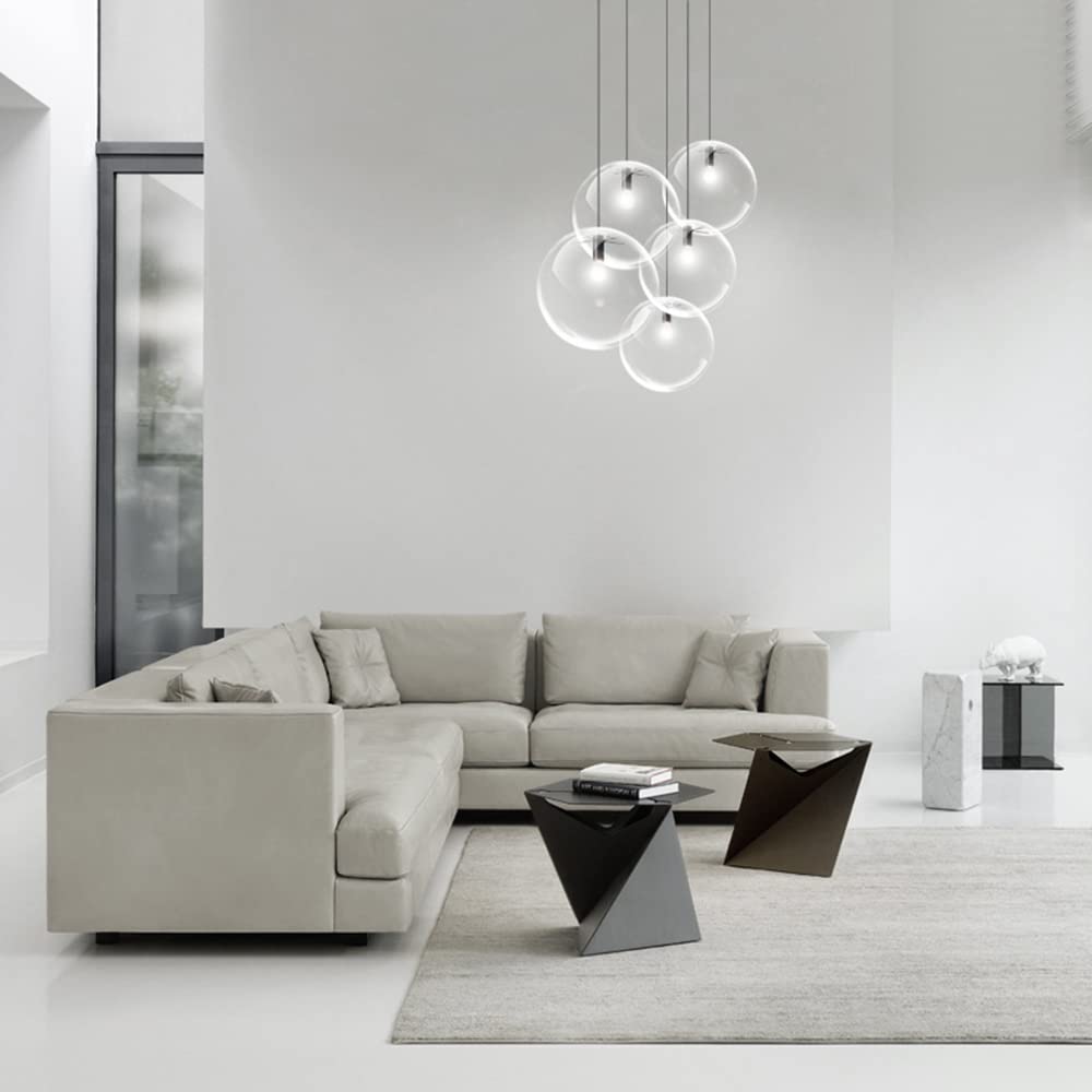 Handblown Clear Glass Pendant Light with Black Lamp Holder & Adjustable Cord - 7.9
