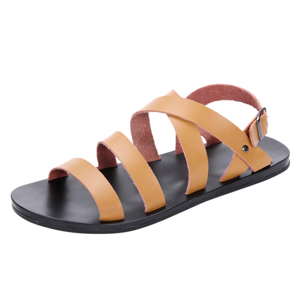 **Men's Leather Slip-On Sandals - Non-Slip Roman Style Lightweight Water Slides for Men | Perfect for Beach, Pool & Casual Wear**