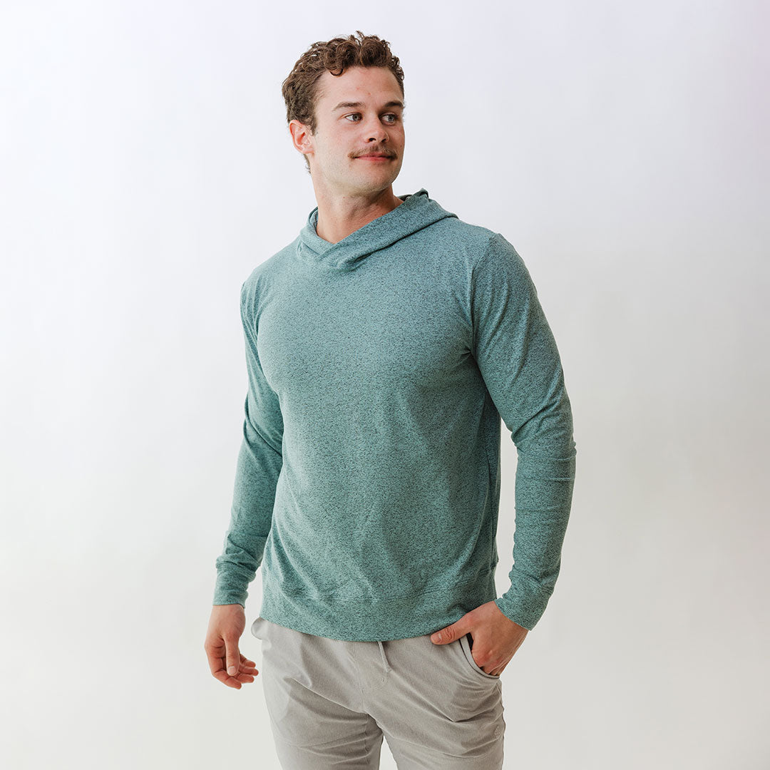 Men's Lightweight Travel Hoodie - Aqua Blue, Breathable & Comfortable for Outdoor Adventures, Hiking, and Airplane Travel