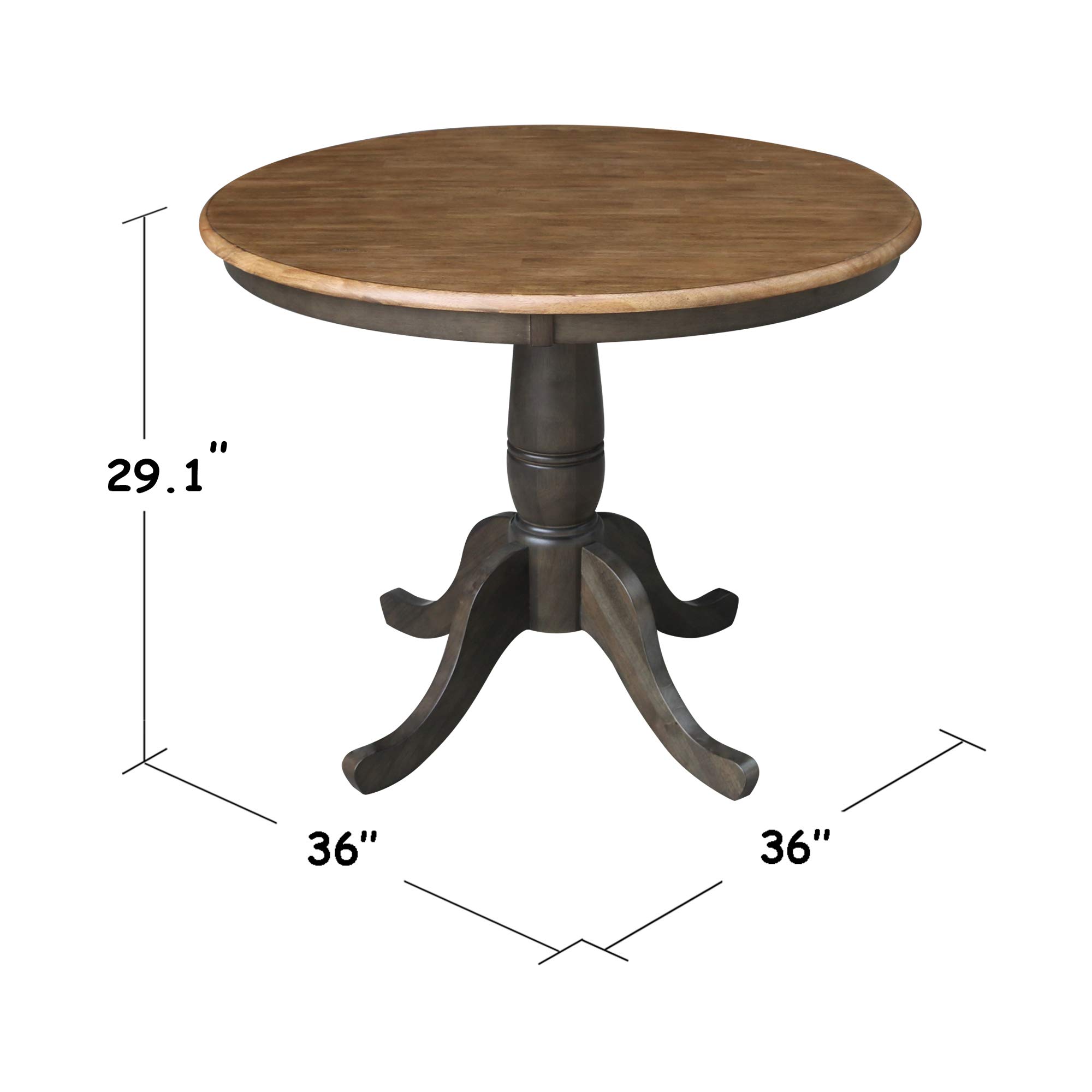 International Concepts Round Top Pedestal Dining Table - 36 Inch Height, Hickory/Washed Coal Finish (Model K45-36RT) | Perfect for Kitchen, Dining Room & Small Space Entertaining
