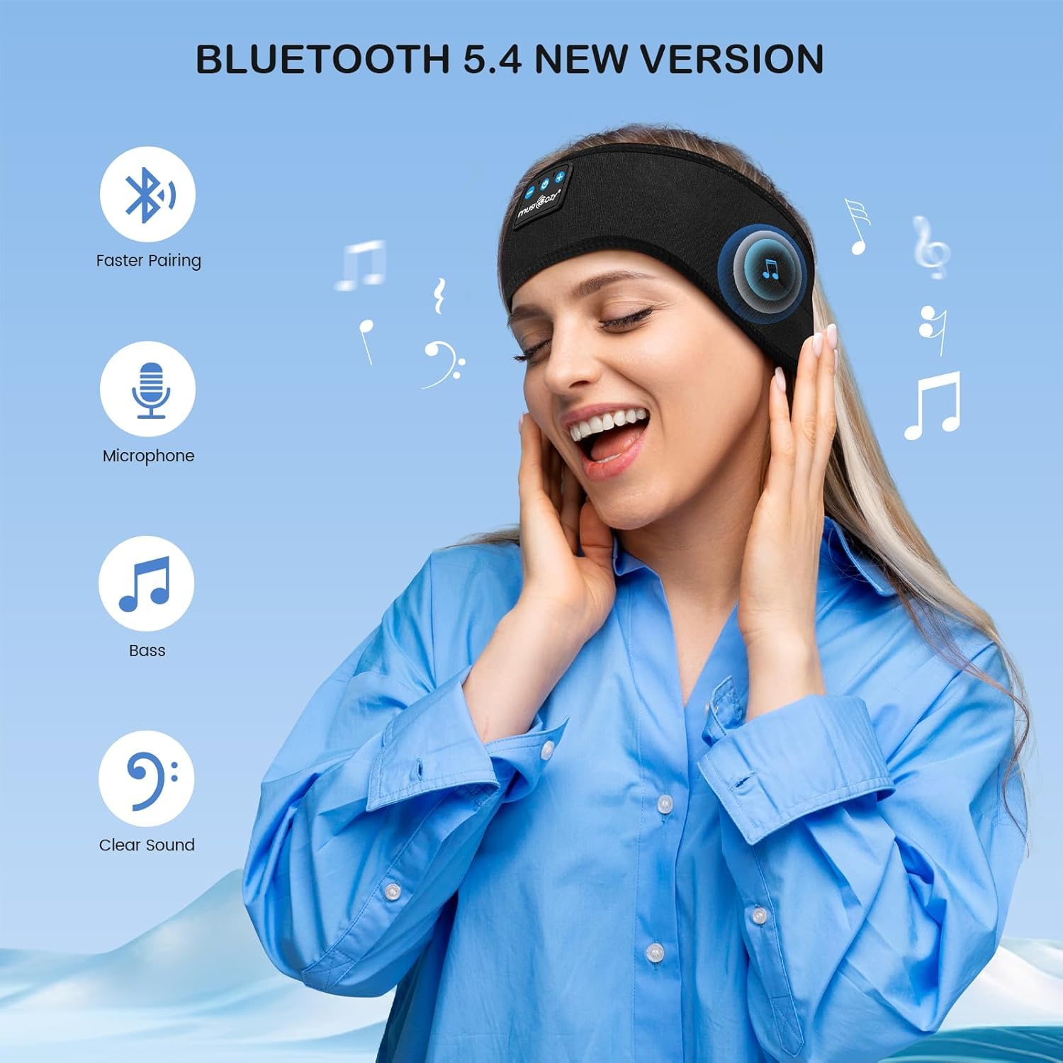 Musicozy Bluetooth Sleep Headphones Headband - Wireless Sleeping Headphones with HD Hi-Fi Speakers, Comfortable Headband for Side Sleepers, Travel, Meditation, Yoga & Audiobooks - Perfect Gift for Insomnia Relief & Relaxation (Ideal for Nighttime Use, Airplane Travel & Stress Relief)