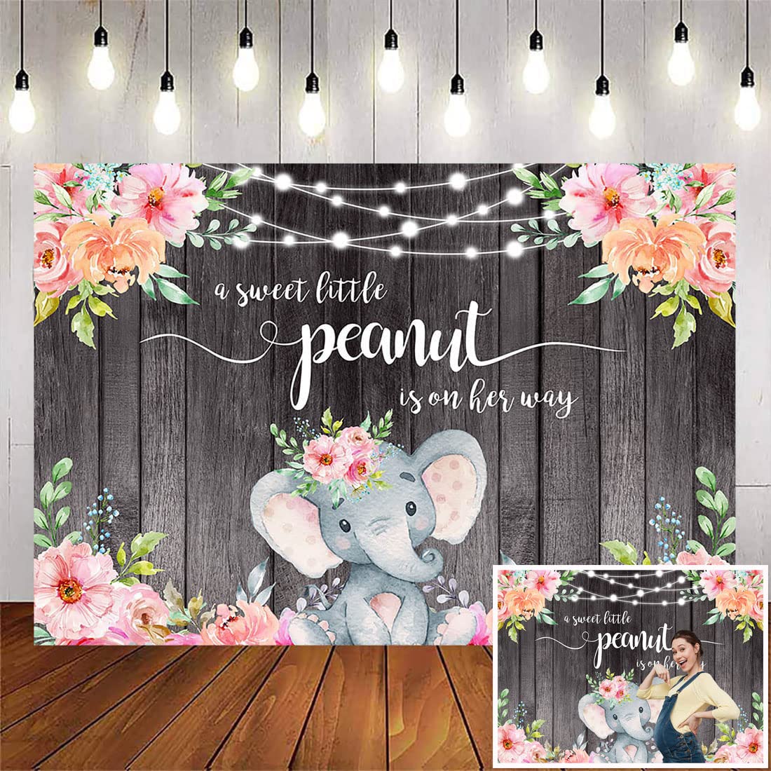 Pink Floral Elephant Baby Shower Backdrop - 7x5ft It's a Girl Banner for Little Peanut Theme Decorations | Perfect for Nursery Wall Decor, Gender Reveal Parties & Newborn Photography Background