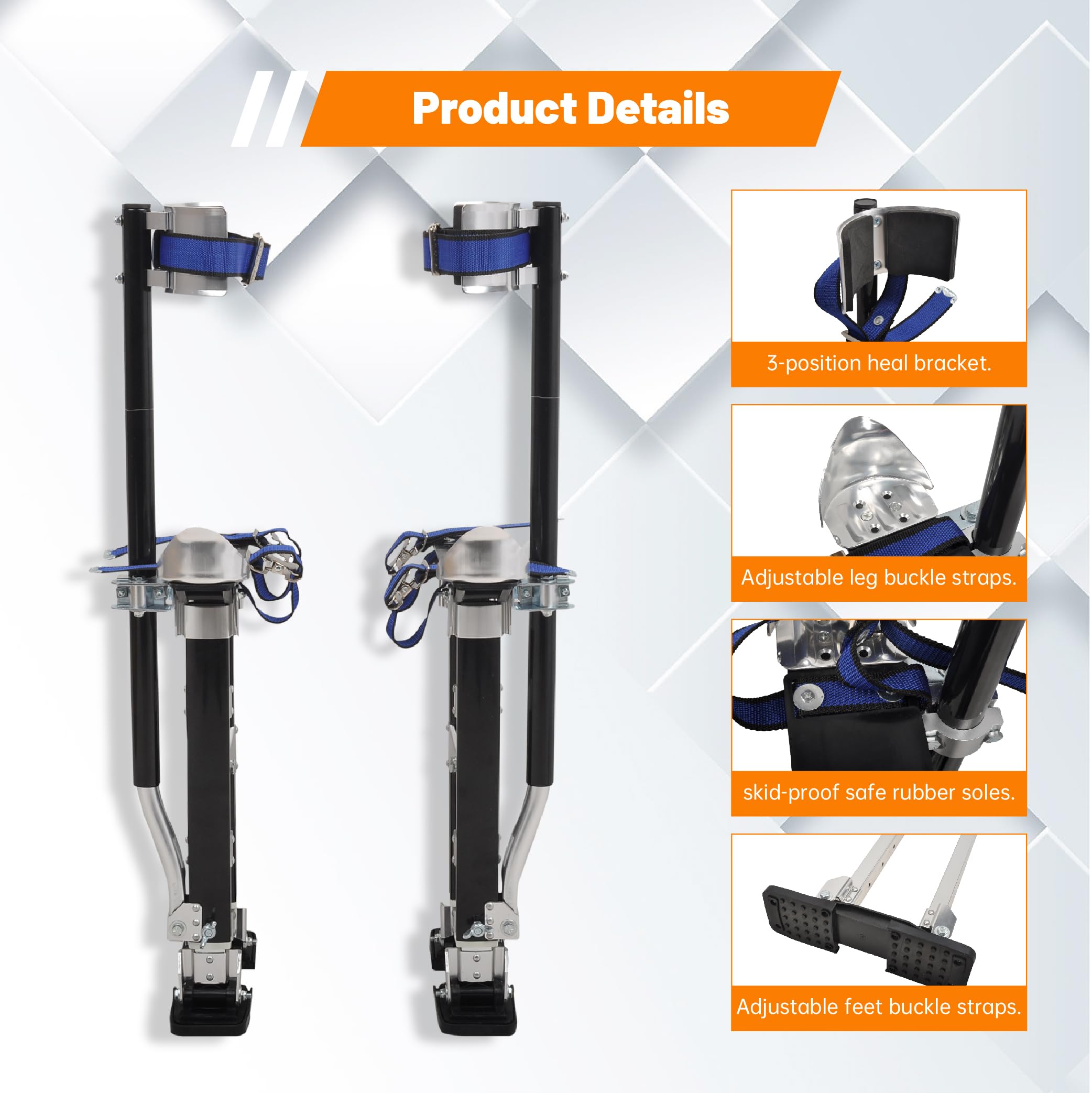 Adjustable Drywall Stilts for Adults 18-30 Inch Height - Lightweight Aluminum Painting Stilts for Professional Painters & Contractors - Perfect for Ceiling Work, Wall Painting & Construction Projects - Black
