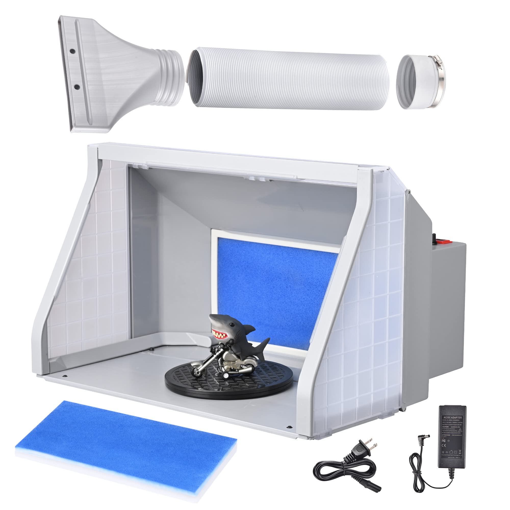 Dual Fan Portable Airbrush Spray Booth Kit with 3 LED Lights, Exhaust Filter & Hose - Professional Hobby Art Painting, Model Making, Cake Decorating & Nail Art Studio Equipment