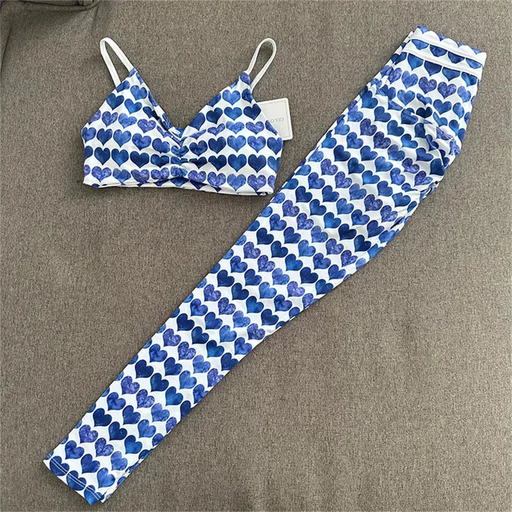 Women's 2-Piece Nylon Yoga Set - High Waist Scrunch Leggings & Push Up Sports Bra - Gym Workout Outfit for Yoga, Pilates & Fitness Training