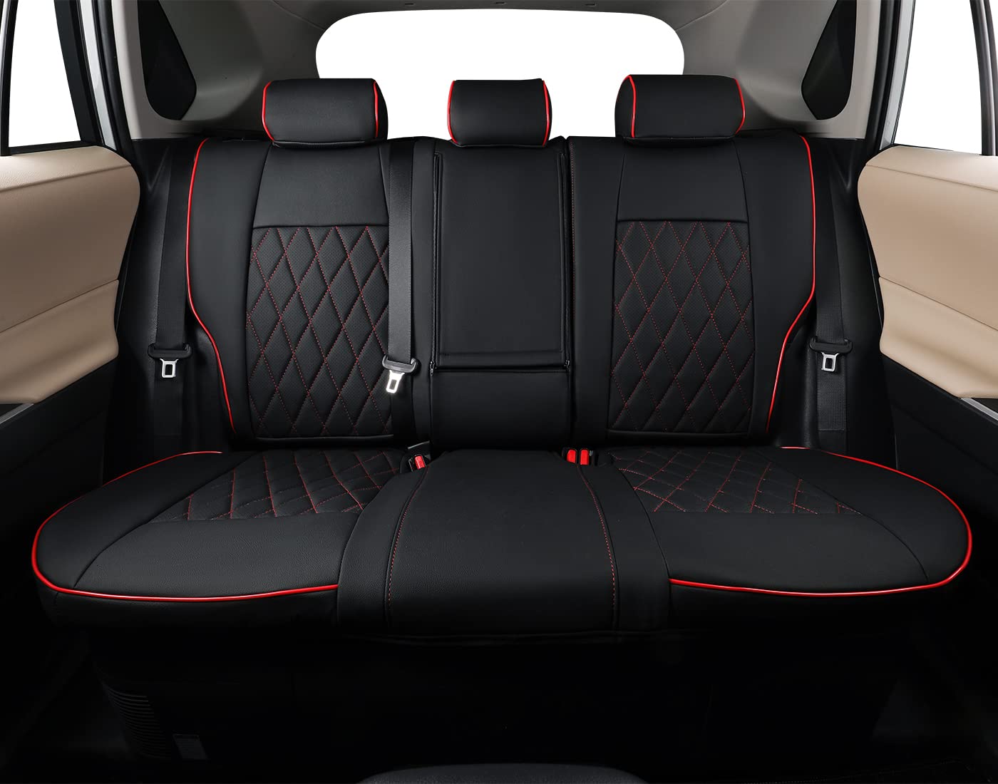Premium Custom Fit Leather Seat Covers for Toyota Corolla 2020-2025 Models (SE, Nightshade, SE Apex, XSE, FX) - Black with Red Trim Full Set - Perfect for Daily Commuting, Road Trips & Car Protection