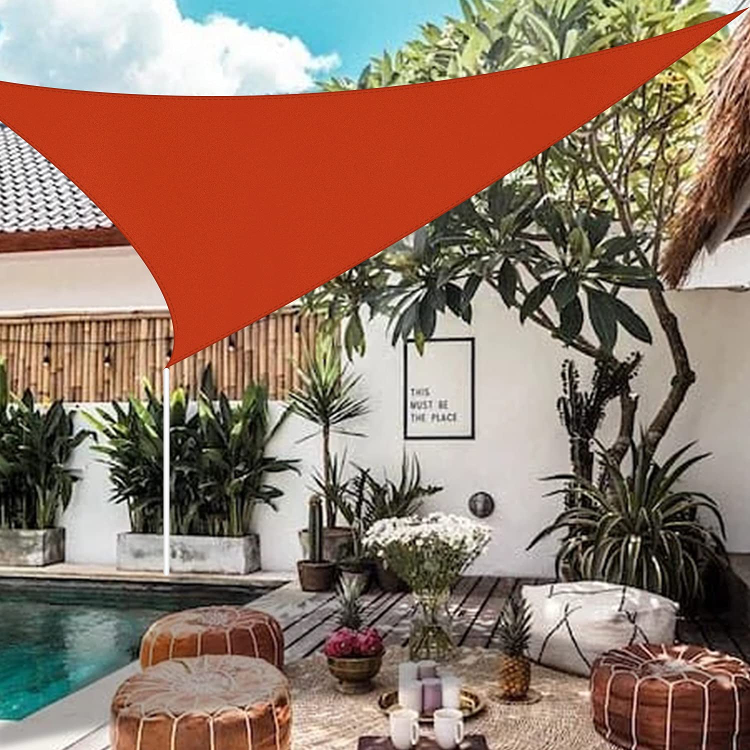 13'x13'x19' Triangle Shade Sail - UV Block & Waterproof Sun Canopy for Backyard, Patio, Garden & Pool - Orange Outdoor Shade Solution for Sun Protection & Relaxation