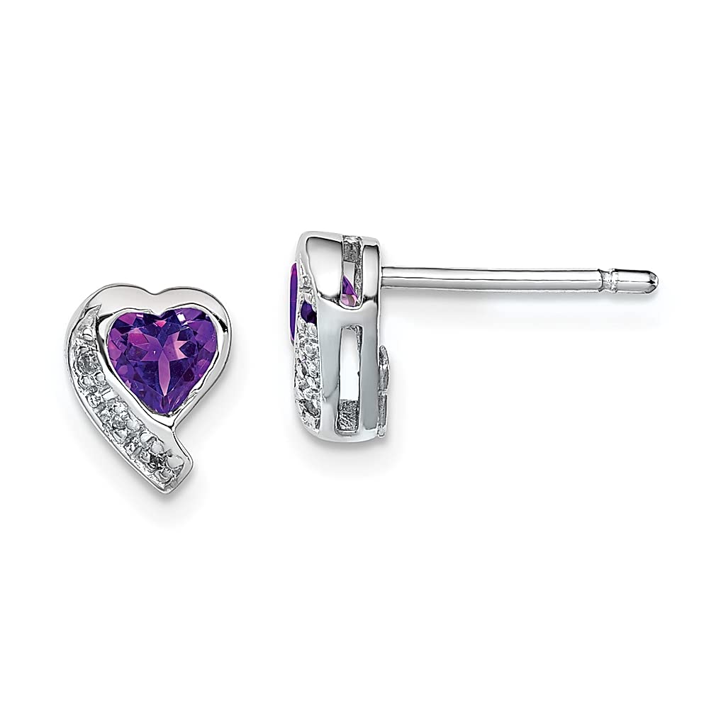 925 Sterling Silver Purple Amethyst & Diamond Heart Stud Earrings - February Birthstone Jewelry for Women | Valentine's Day Gift, Anniversary Present, Birthday Gift for Her | Perfect for Romantic Occasions, Date Nights & Special Celebrations