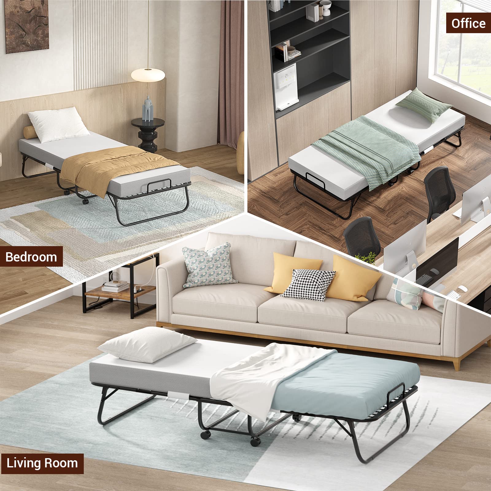 Homieasy Folding Bed with Memory Foam Mattress - Portable Rollaway Guest Bed for Adults, 75