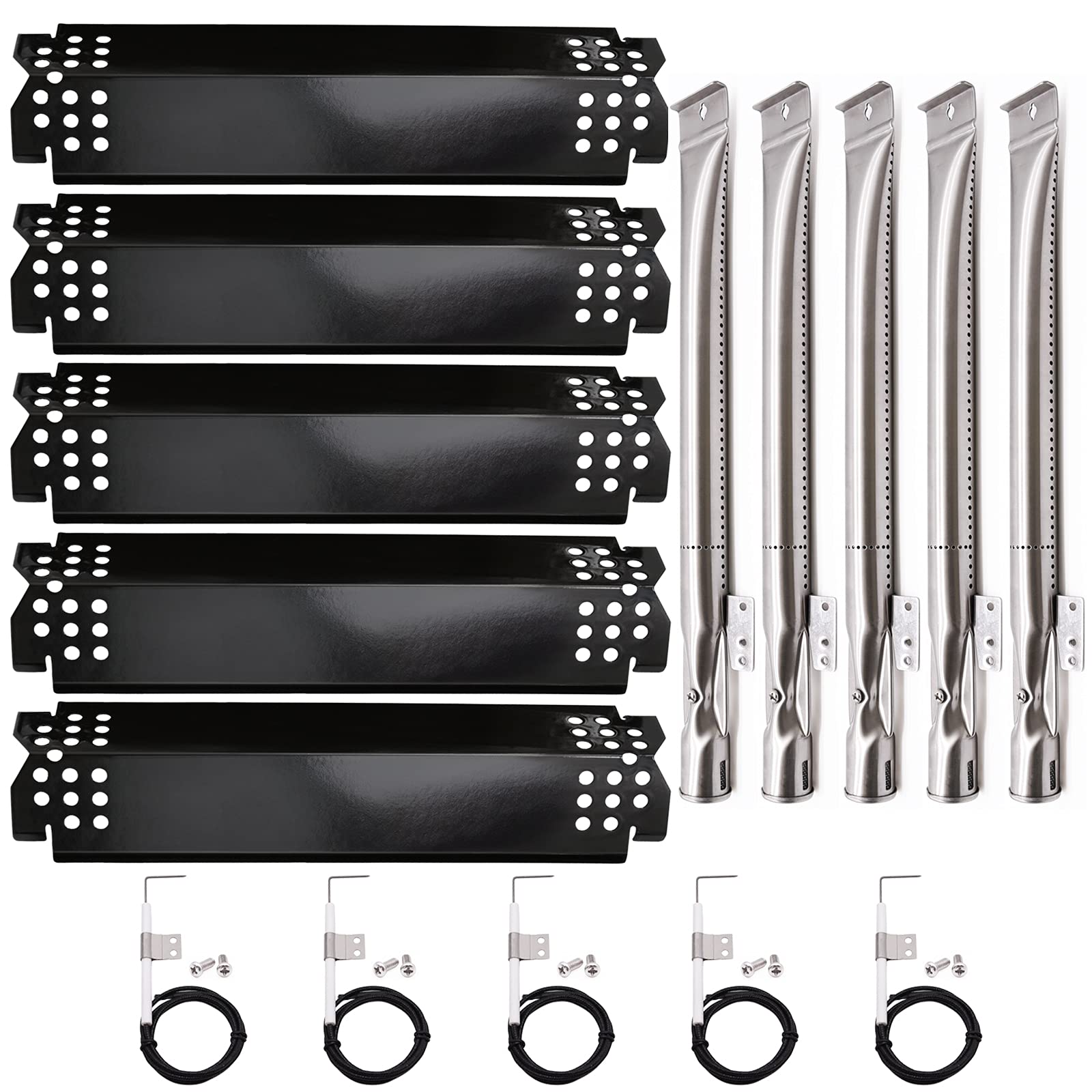 Nexgrill 5 Burner Replacement Parts - Heat Plate Shields, Burner Tubes & Ignition Electrodes Compatible with Models 720-0888N, 720-0888, 720-0864, 720-0830H & Members Mark 720-0882D - Perfect for BBQ Grill Repair & Maintenance
