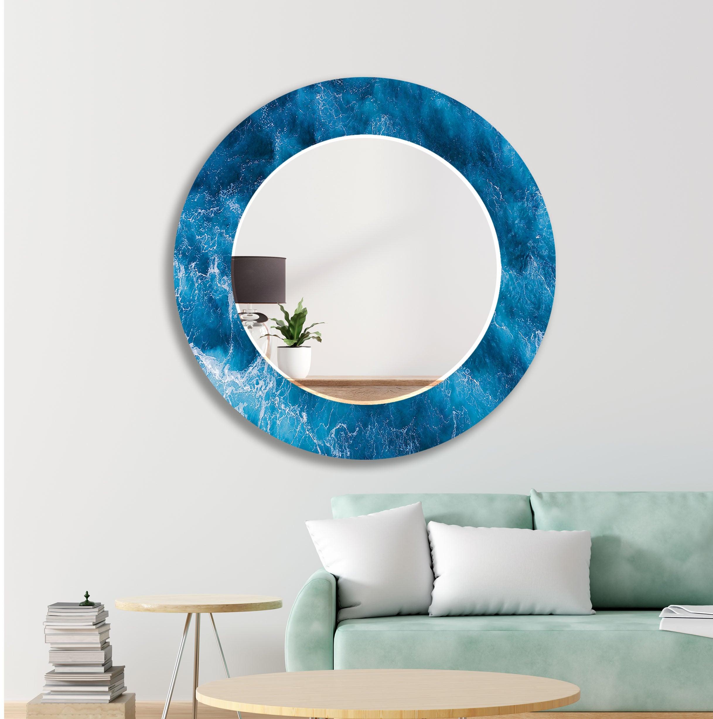 Blue Ocean Wave Wall Mirror - Coastal Decor for Bathroom, Bedroom & Living Room - Stylish Nautical Home Accent for Beach House & Seaside Themed Interiors