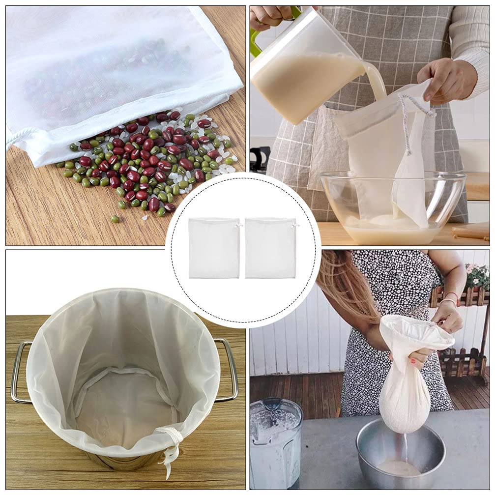 2-Pack Reusable Nylon Mesh Strainer Bags for Wine, Tea, Juice, and Spices - Fine Filter Drawstring Bags for Brewing, Cooking, and Food Preparation