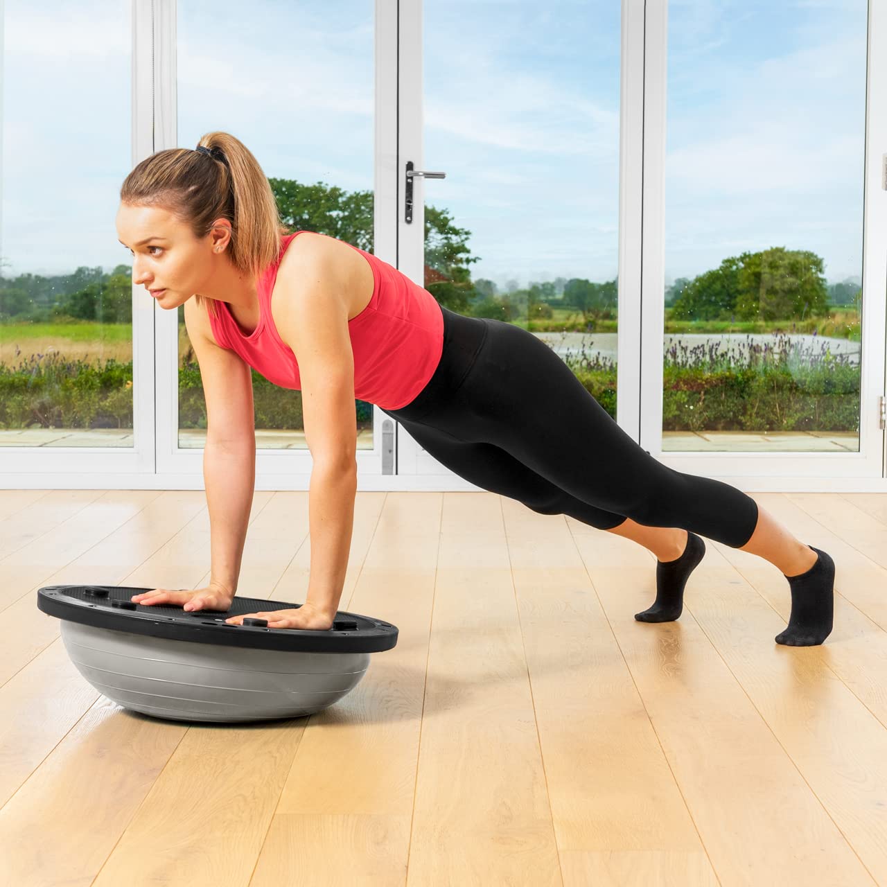 METIS Balance Ball Workout Trainer - Half Yoga Exercise Ball for Core Strength Training | Home Gym Fitness Equipment with Resistance Bands & Hand Pump | Perfect for Yoga, Pilates, Physical Therapy & Stability Exercises