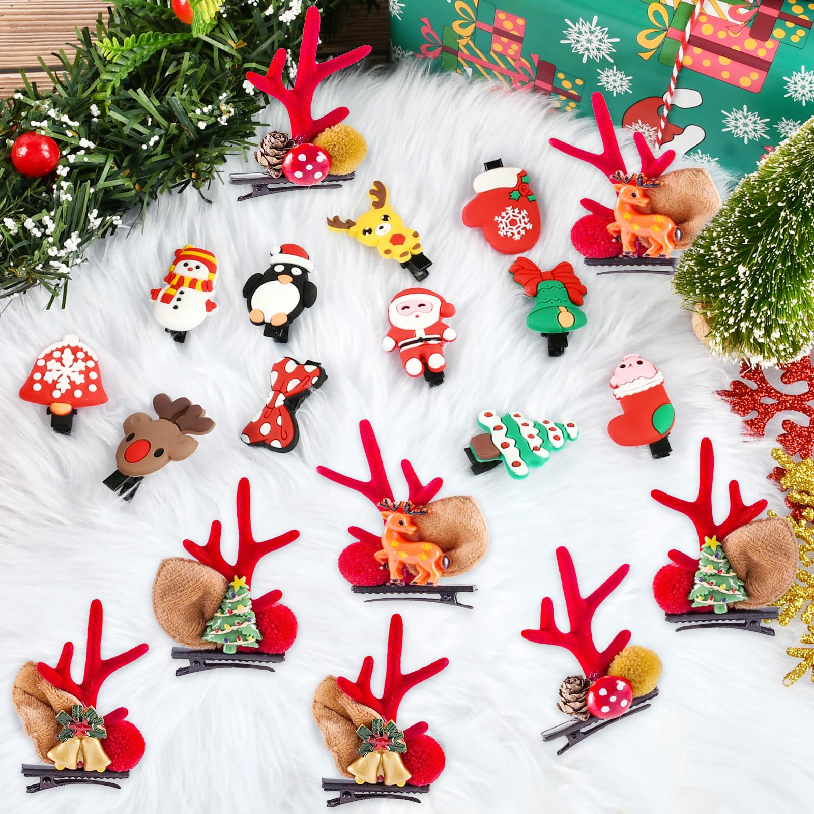 18-Piece Christmas Hair Clips Set - Festive Elk & Santa Claus Designs - Small Holiday Hair Accessories for Women & Girls - Perfect Christmas Gifts (Set B) | Great for Holiday Parties, School Events & Christmas Photo Shoots