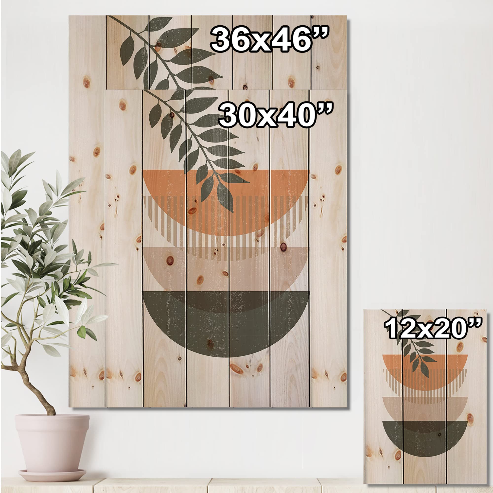 Abstract Sun Moon Leaf Wood Wall Art - Modern Floral Decor for Living Room
