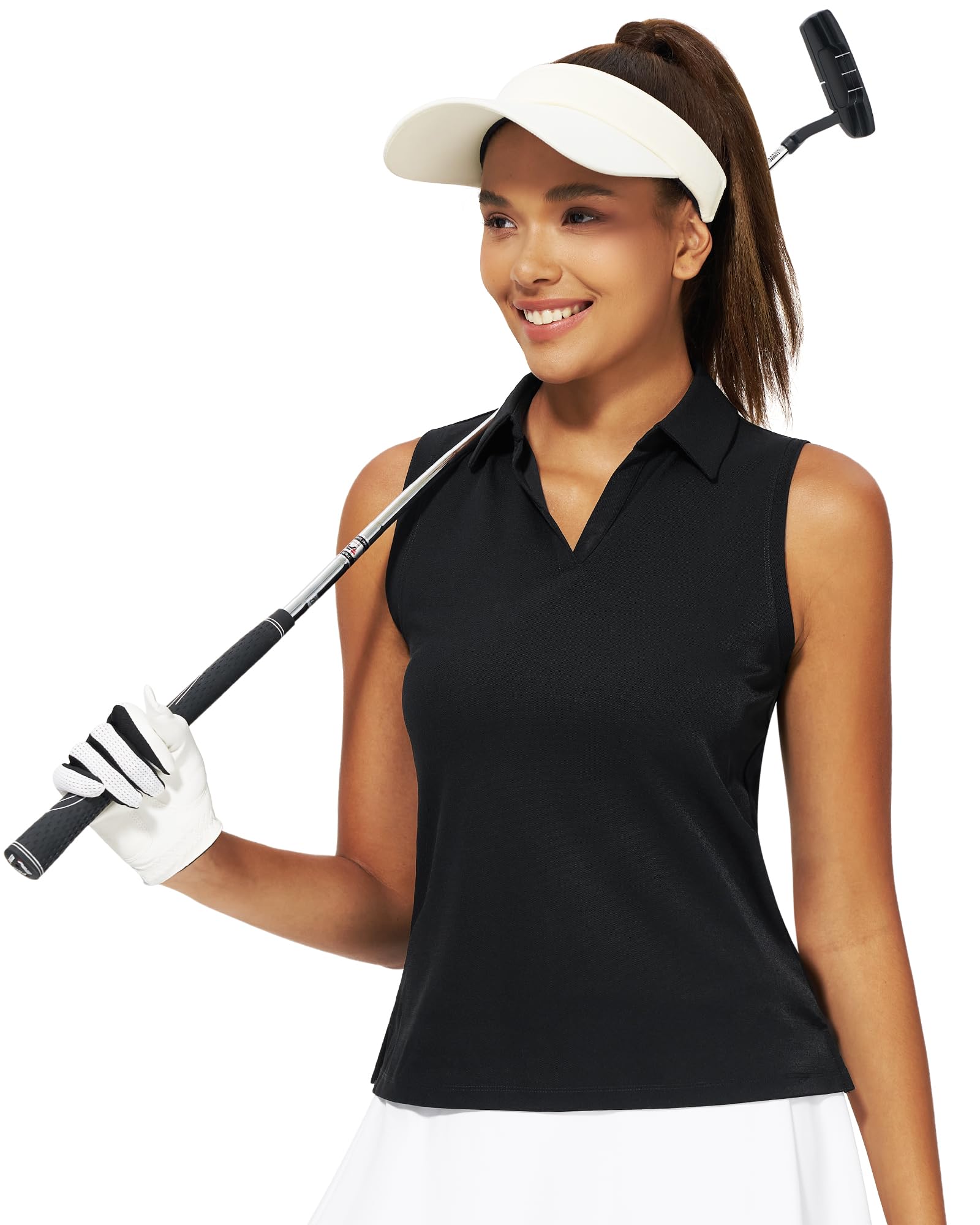 Stelle Women's Sleeveless V-Neck Golf & Tennis Polo Shirt - Quick Dry, Collared Athletic Top for Summer Sports & Outdoor Activities