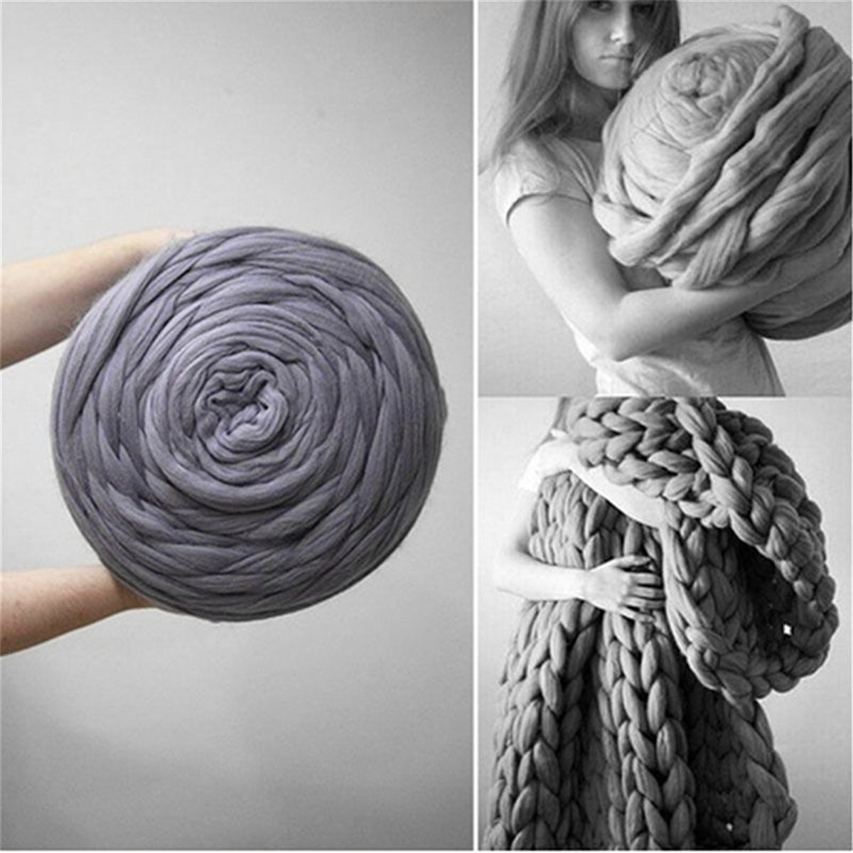 MLMGUO Giant Merino Wool Yarn - Super Soft Chunky Arm Knitting Yarn (9 lbs, Light Gray) | Bulky Wool Roving for Handmade Blankets, Scarves & Home Decor | Perfect for DIY Knitting Projects & Cozy Winter Crafts