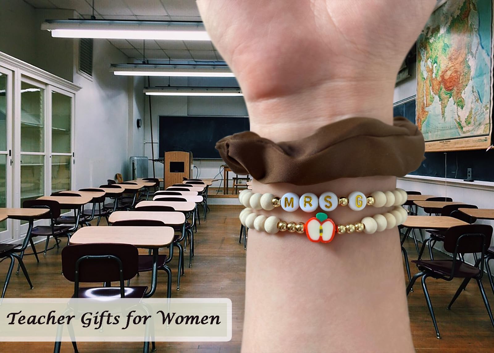Personalized Teacher Bracelet for Women - 2 Pcs Custom Initial Bracelet (Mrs/Miss/Ms) - Teacher Appreciation Gift from Students & Friends - Thank You TEACH Jewelry - Perfect for Teacher's Day, Retirement, Christmas & End of Year Gifts