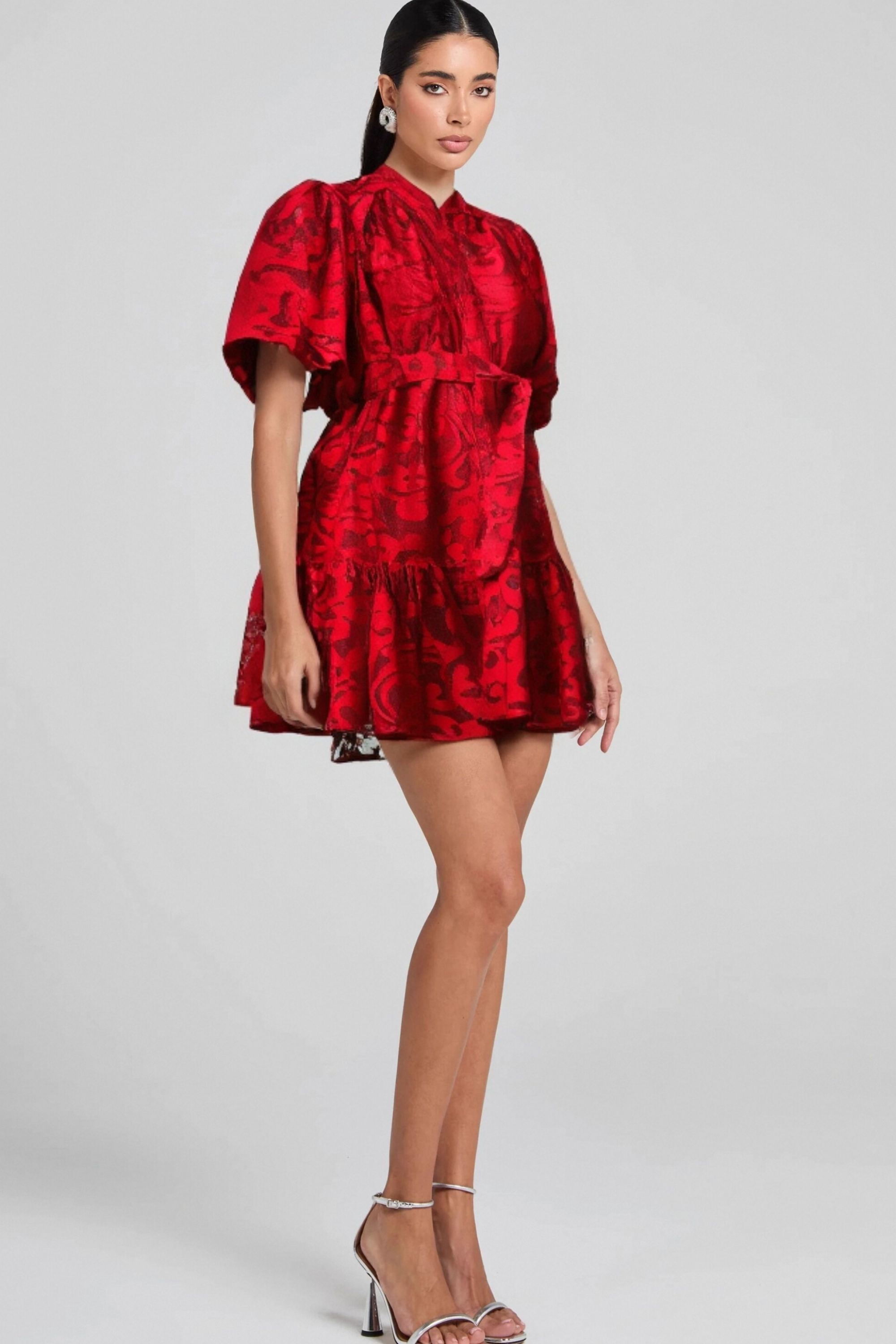 Athena's Red Jacquard Semi-Sheer Mini Dress - Sexy Party & Date Night Outfit for Women