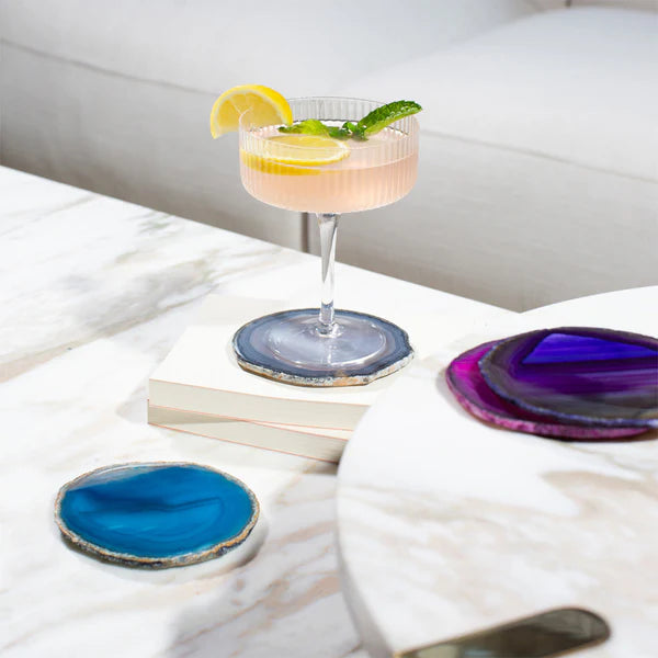 Natural Agate Coasters Set of 4 - Stone Drink Coasters for Glasses & Mugs - Elegant Home Bar Accessories for Wine, Coffee & Tea - Perfect for Dinner Parties & Housewarming Gifts