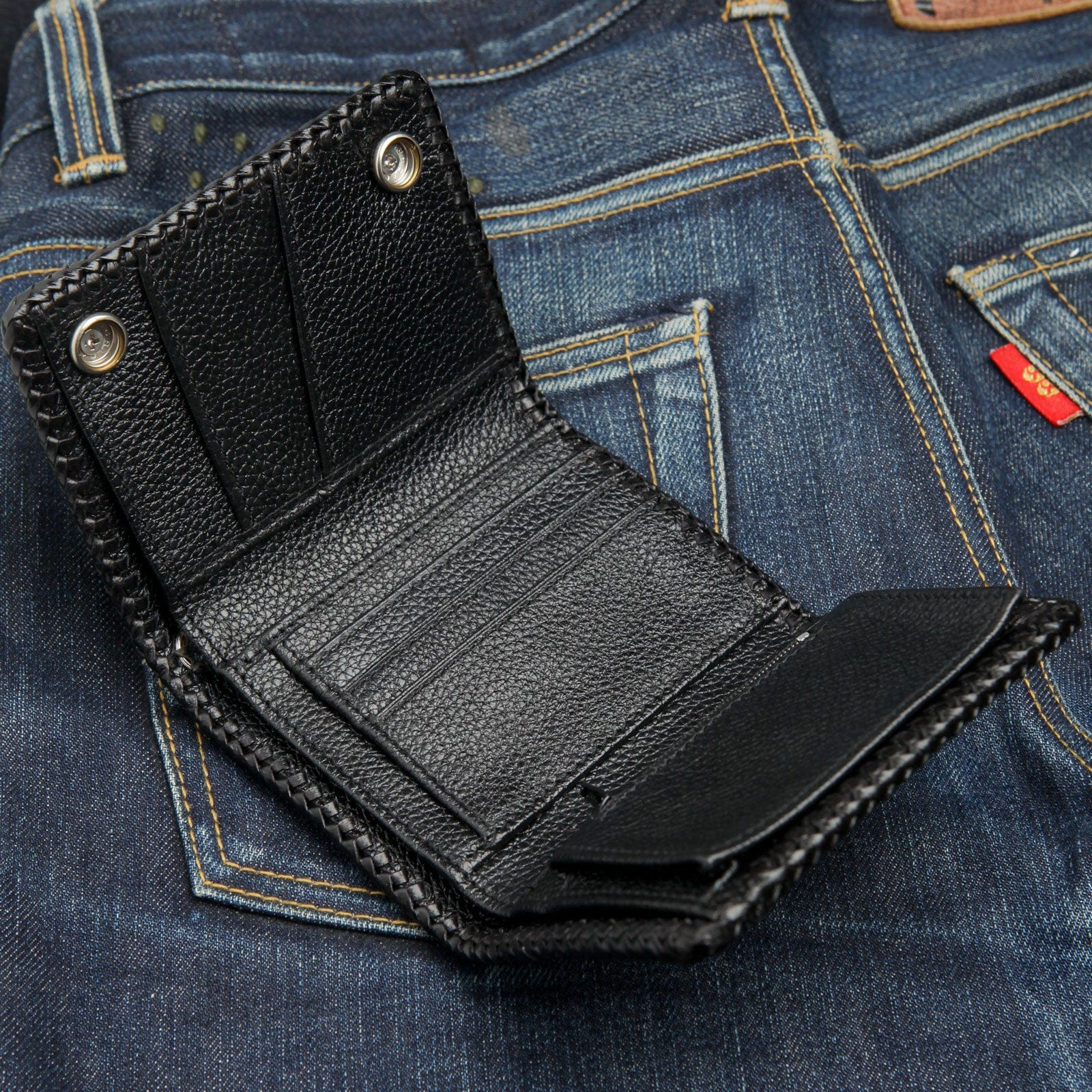 Genuine Leather Biker Wallet with Chain - Gothic Style Red Wallet for Men - Perfect for Motorcycle Riders, Bikers, and Fashion Enthusiasts