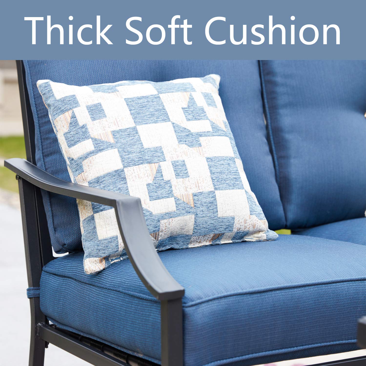 **2-Piece Outdoor Loveseat Bench Set with Cushions - Patio, Garden, Yard & Poolside Conversation Furniture - Blue - Perfect for Relaxing, Entertaining & Outdoor Lounging**