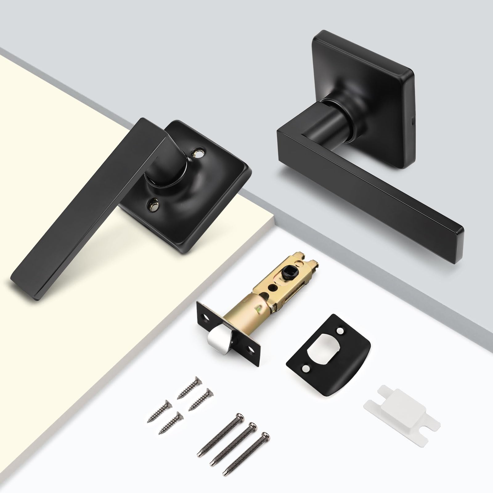 Gobekor 3 Pack Matte Black Square Interior Door Handles - Modern Passage & Closet Door Levers with Lock - Perfect for Bedrooms, Bathrooms & Office Doors